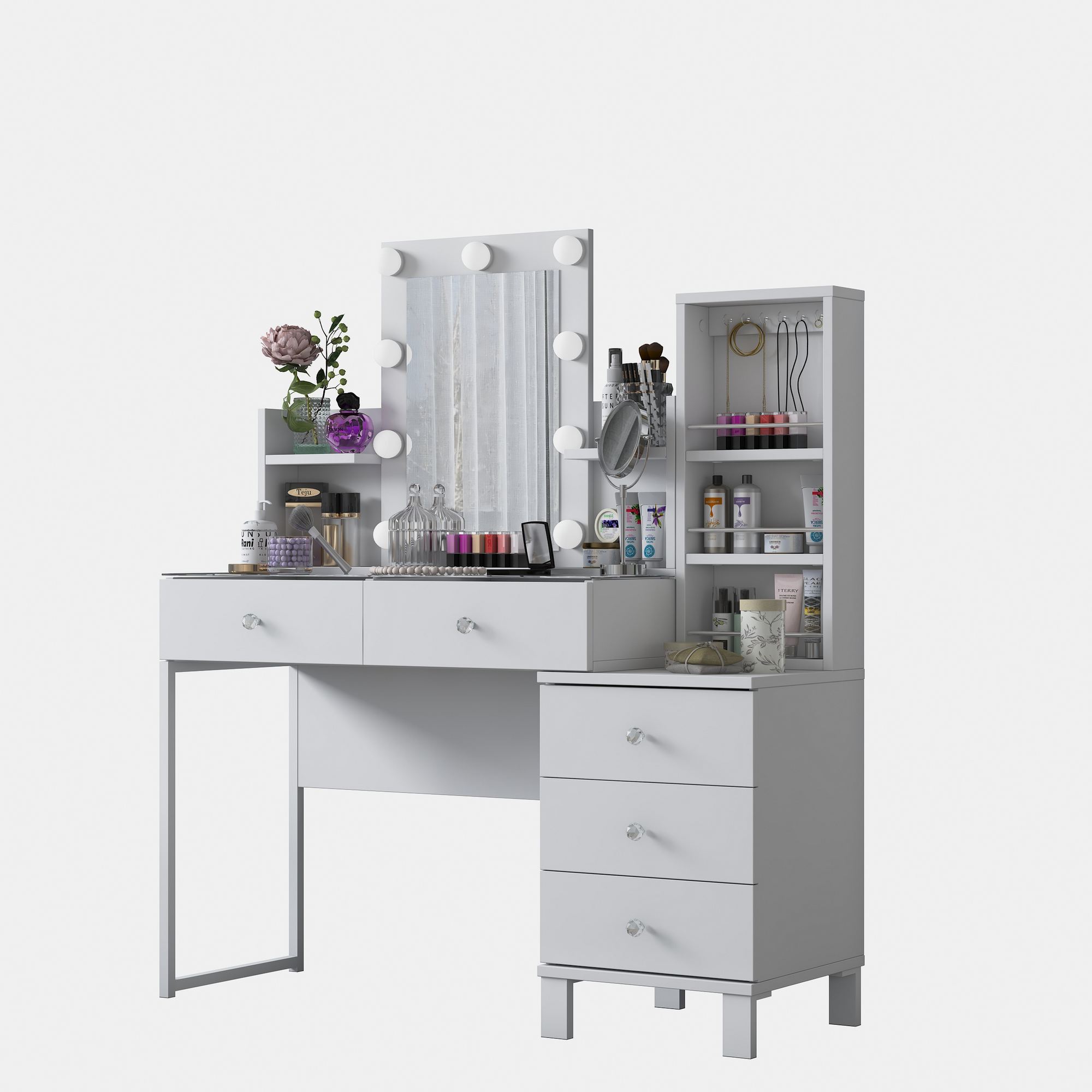 Meikkipöytä Valento Furniture BJ153 - 3871, 120x136.8x40 cm, valkoinen