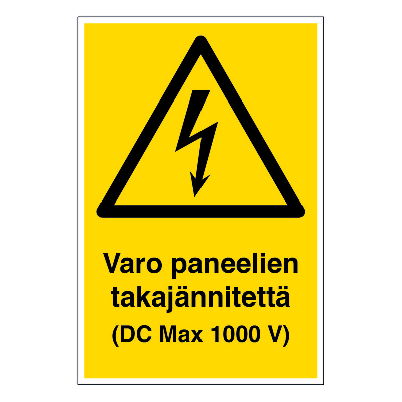 Merkintätarra &quot;Varo takapaneelien jännitettä&quot;, 8x10cm