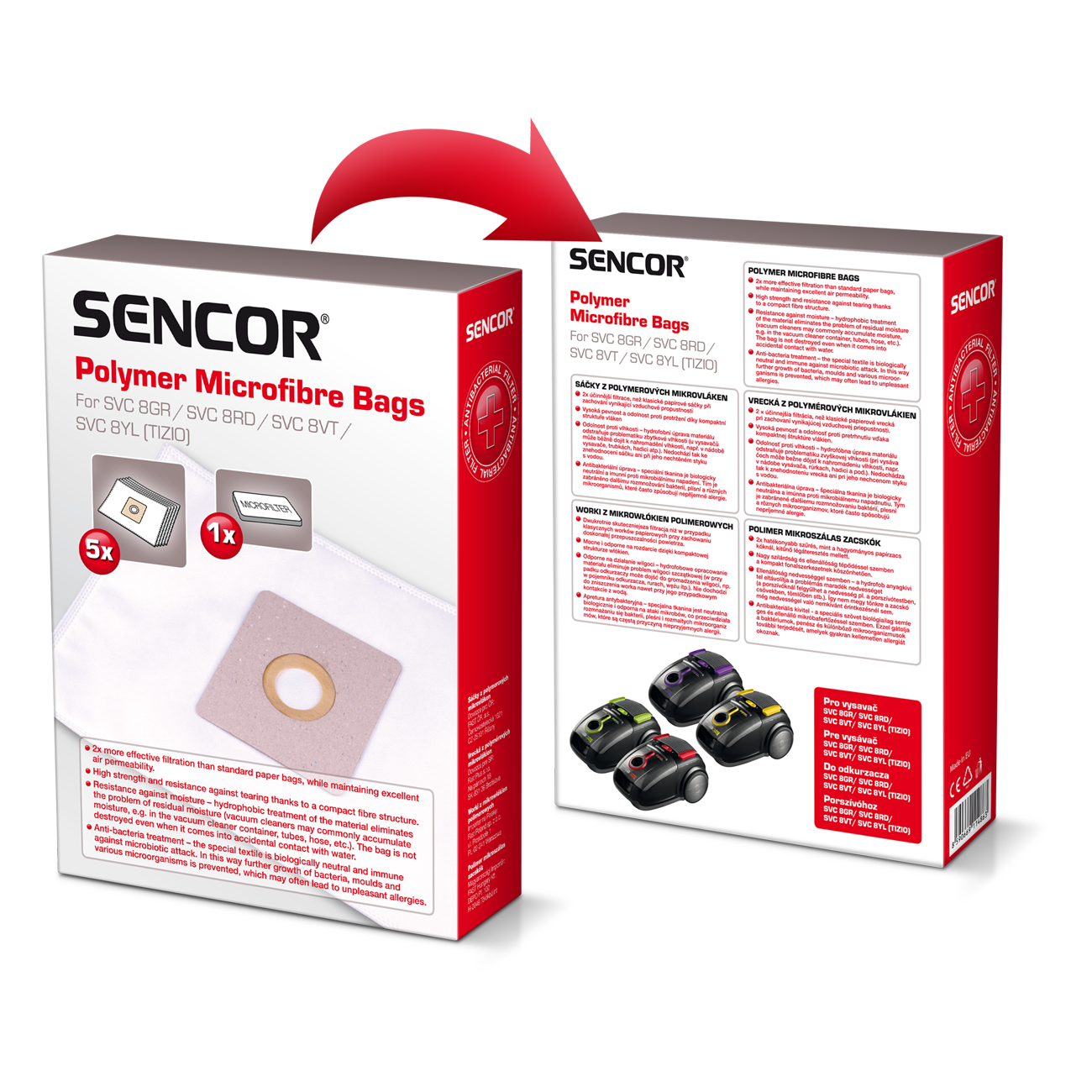 Mikrokuitupölypussit Sencor SVC8 (5 kpl + 1 mikrosuodatin) SVCX1351