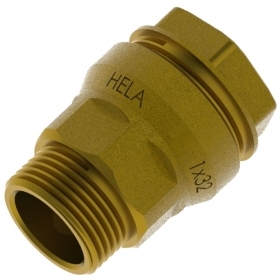 Muoviputkenliitin, Hela 210, messinki, suoraliitin, ulkokierre, 11/2&quot;x50mm