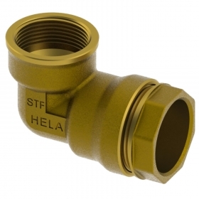Muoviputkenliitin Hela 232, messinki, kulmaliitin, sisäkierre, 1 1/2&quot;x50mm