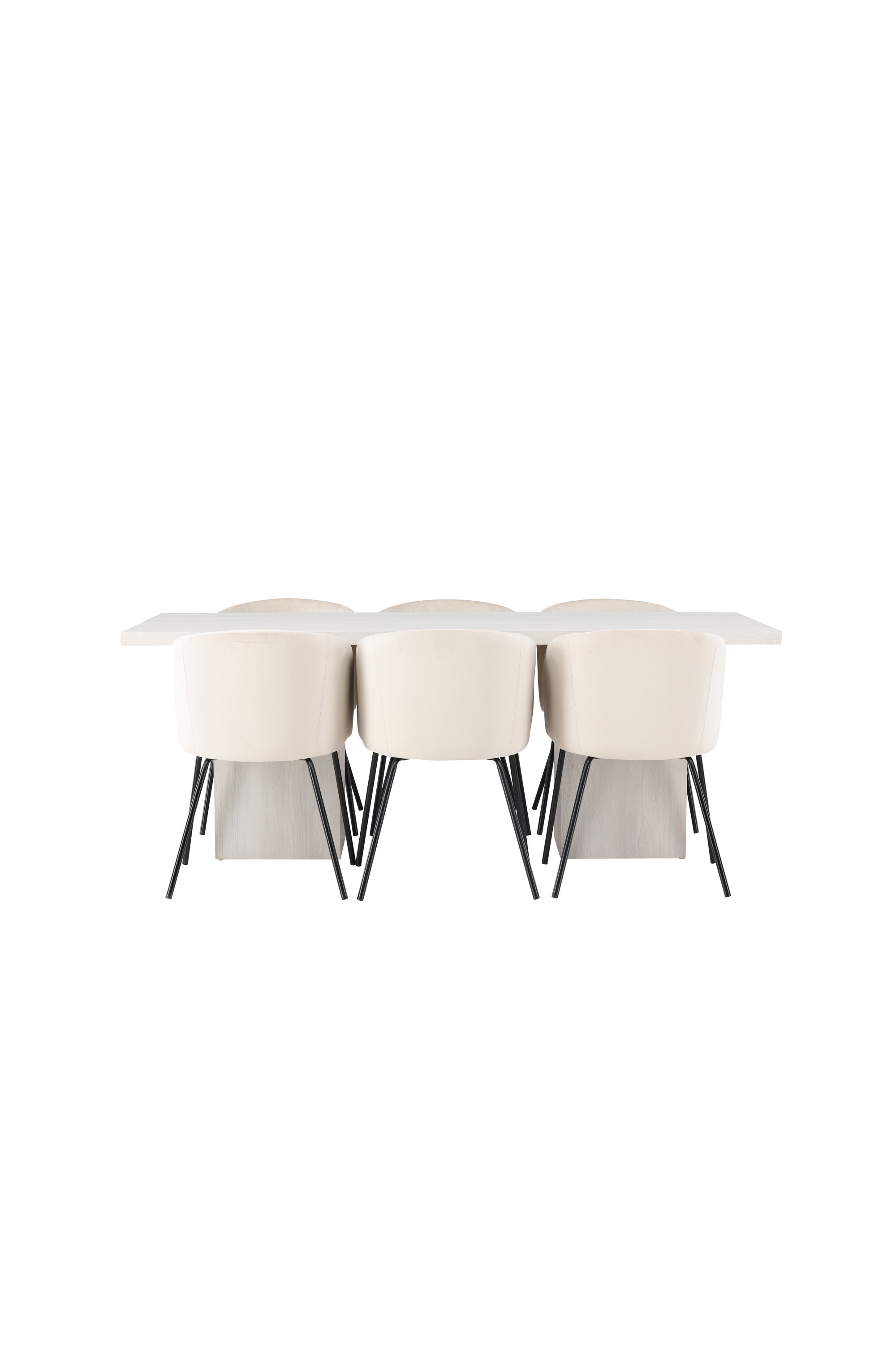 Ruokailuryhmä Venture Home Olga/Berit, 200x75 cm pöytä + 6 tuolia, kuultava valkoinen/beige