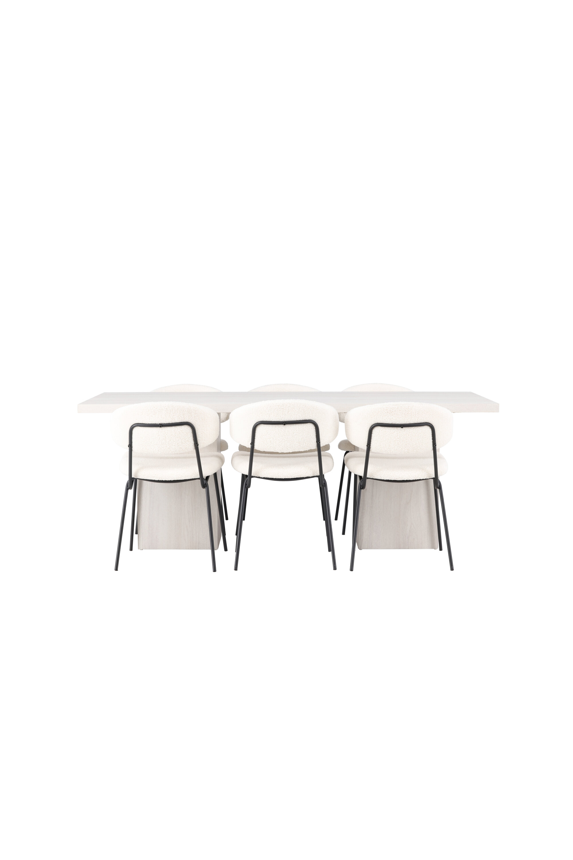 Ruokailuryhmä Venture Home Olga/Chico, 200x75 cm pöytä + 6 tuolia, kuultava valkoinen/valkoinen