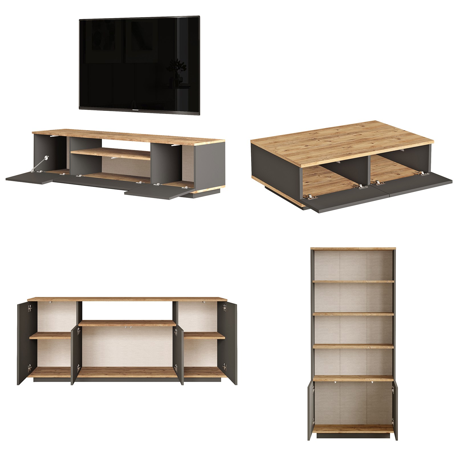 Olohuoneen huonekalusetti Valento Furniture FR19-AA, ruskea/antrasiitti