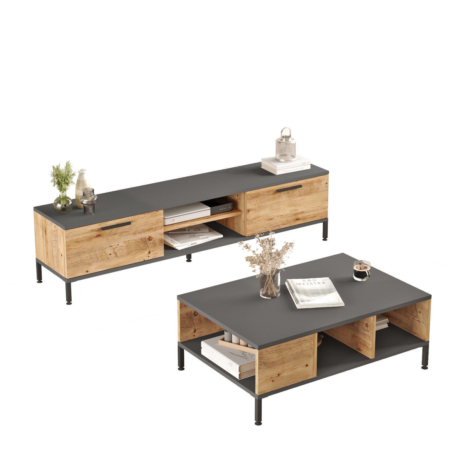 Olohuoneen huonekalusetti Valento Furniture Rl5-Aa, ruskea/antrasiitti