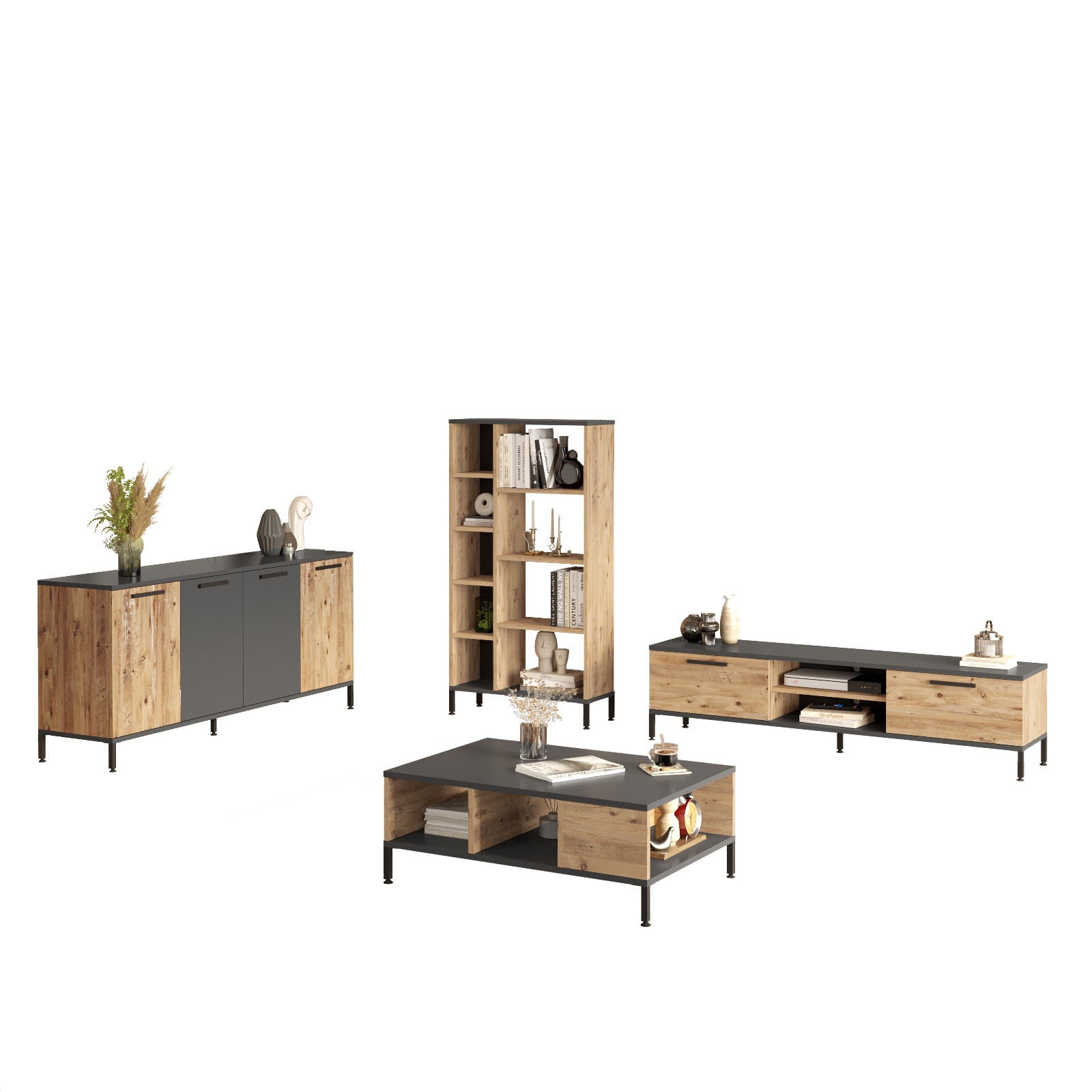 Olohuoneen huonekalusetti Valento Furniture RL6-AA, ruskea/antrasiitti