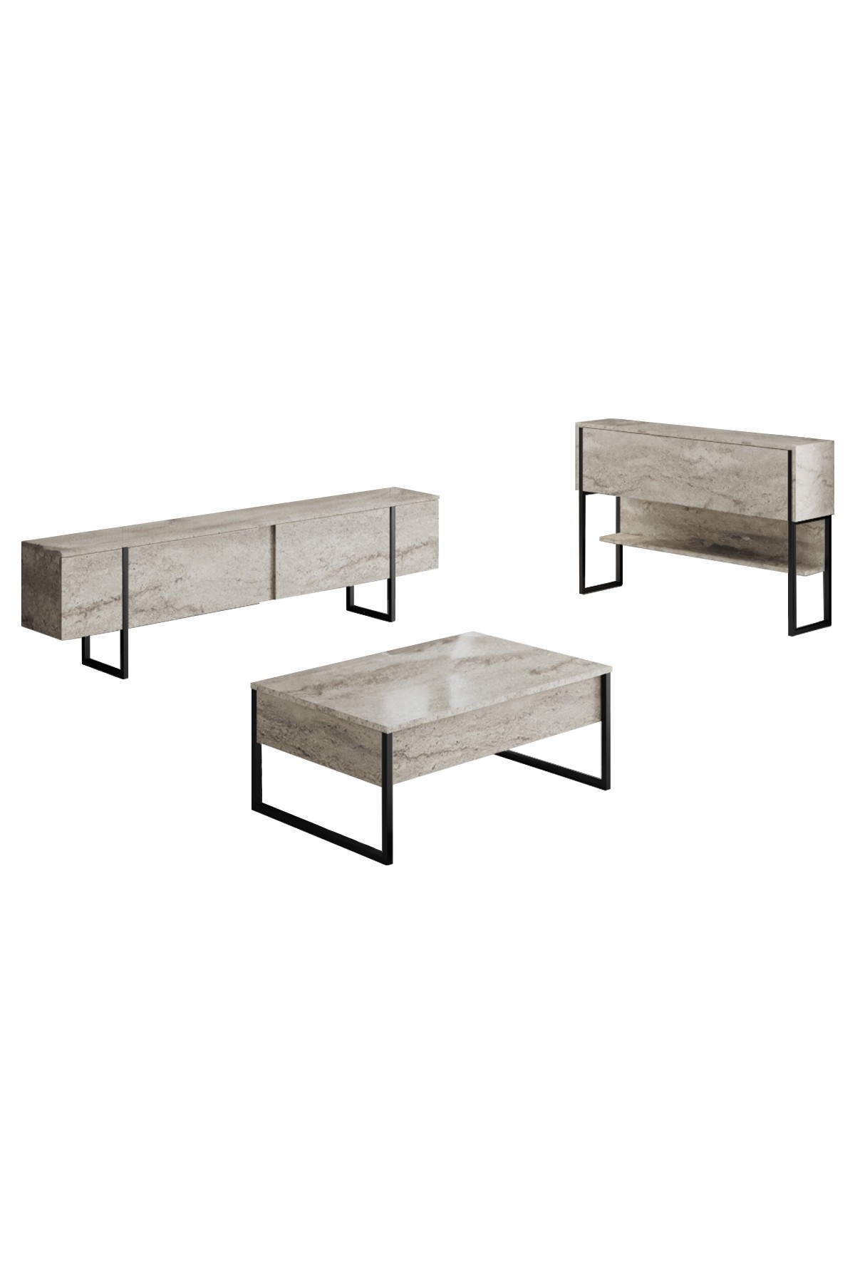 Olohuoneen kalustesetti Valento Furniture Luxe Set, Travertiini/Musta