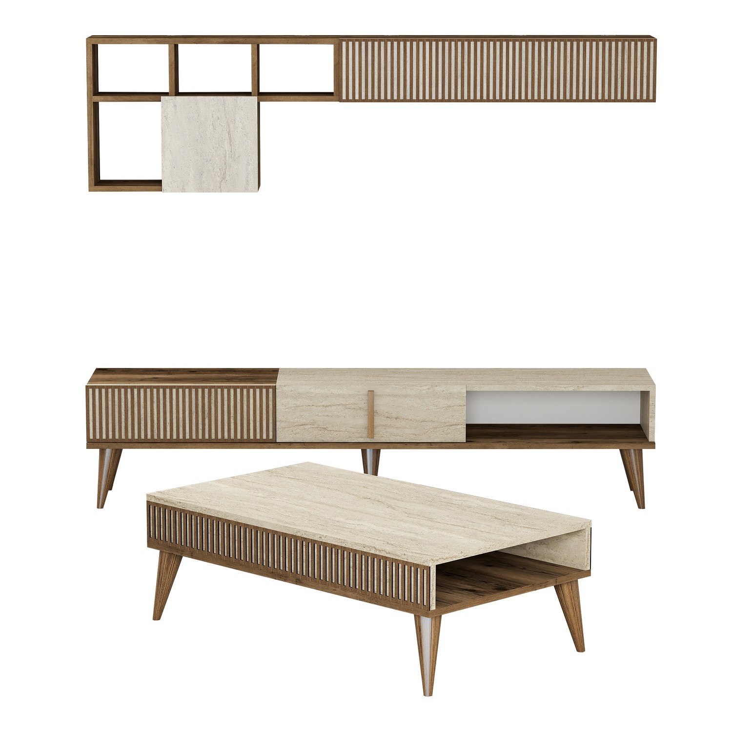 Olohuoneen Kalustesarja Valento Furniture Milan, 180cm, Pähkinä/Kirjosiili