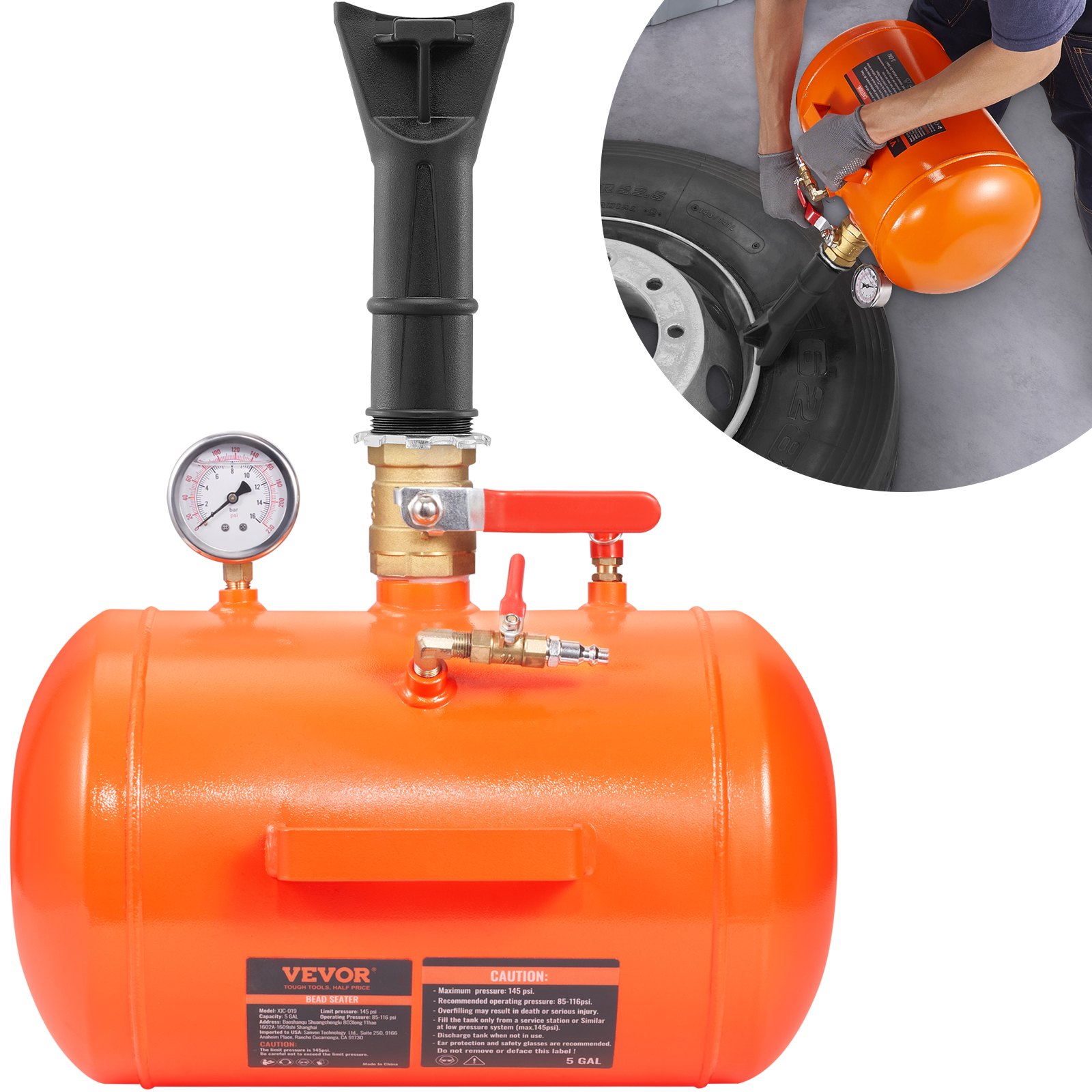 Paineilmakäyttöinen renkaan palteenasennin North Craft, 145 PSI, 19L, 5 gal, 400x535x295mm