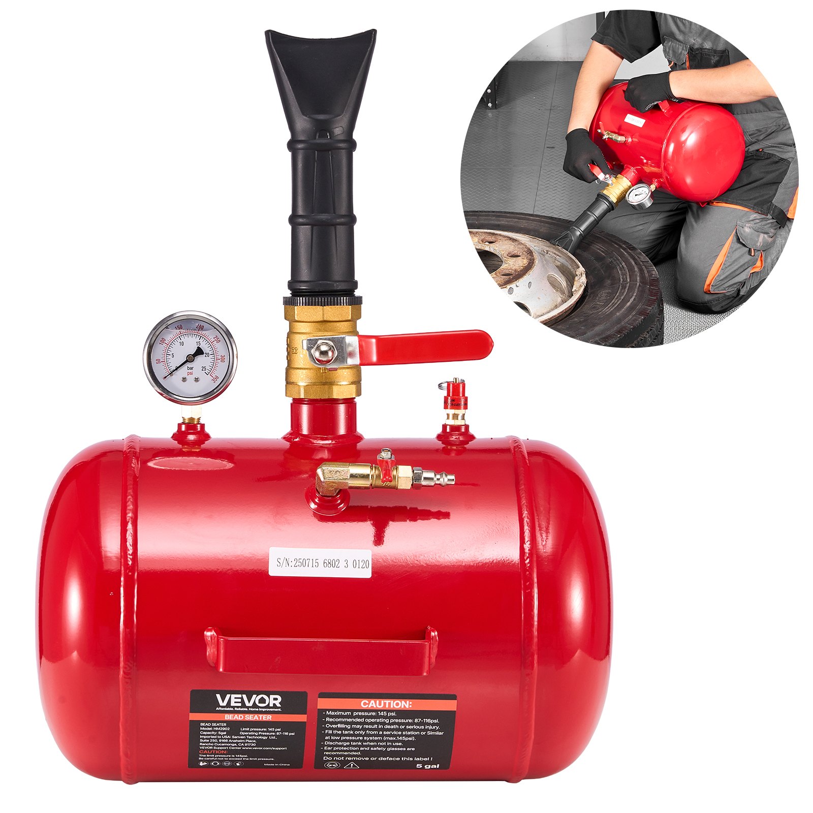 Paineilmakäyttöinen renkaan palteenasennin North Craft HM2902, 18.9L, 87-116 PSI, punainen