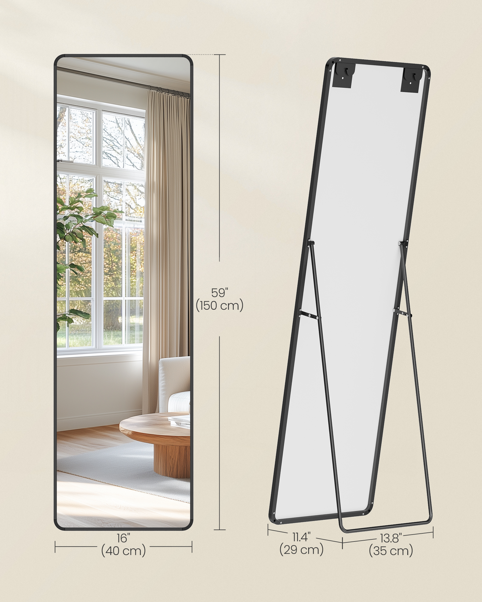 Peili Songmics Berit, 150 x 40 cm, alumiini, musta