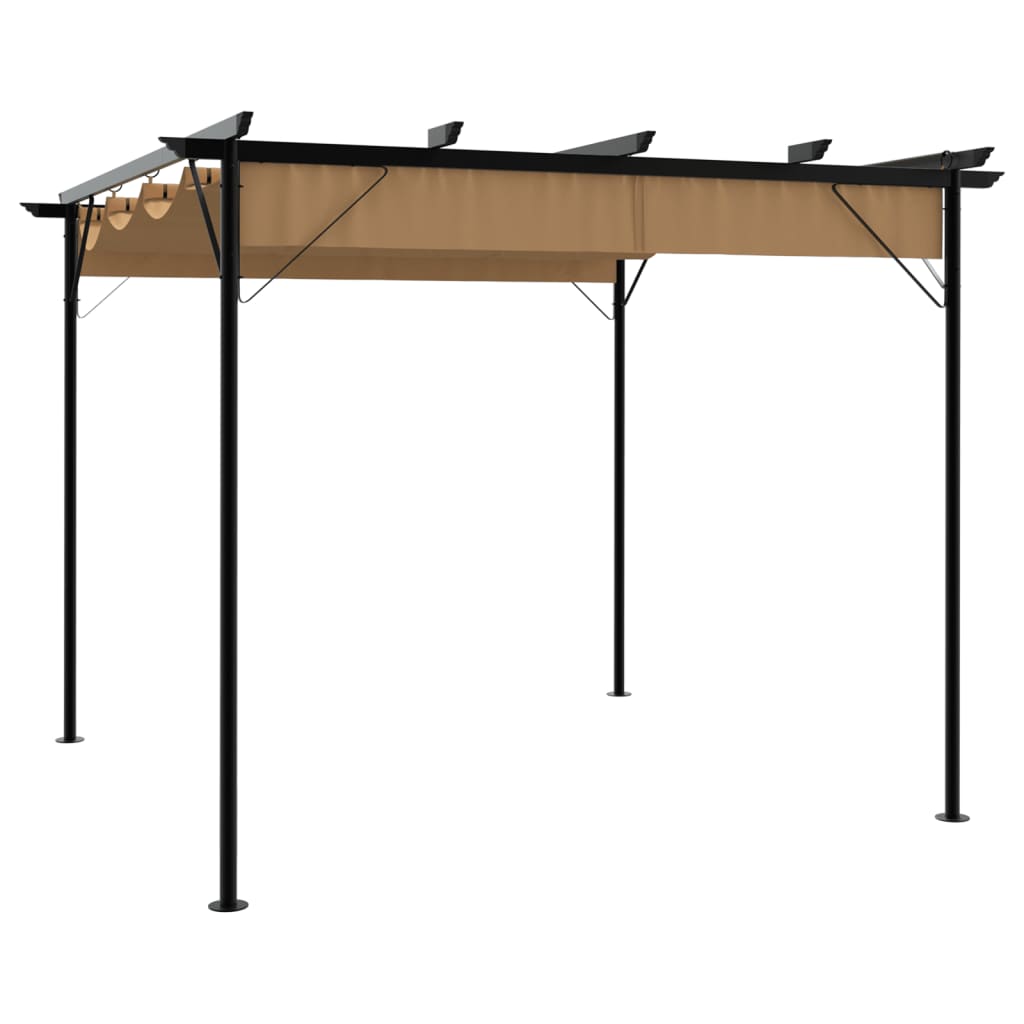 Pergola sisäänvedettävä katto taupe 3x3 m teräs 180 g/mâ²