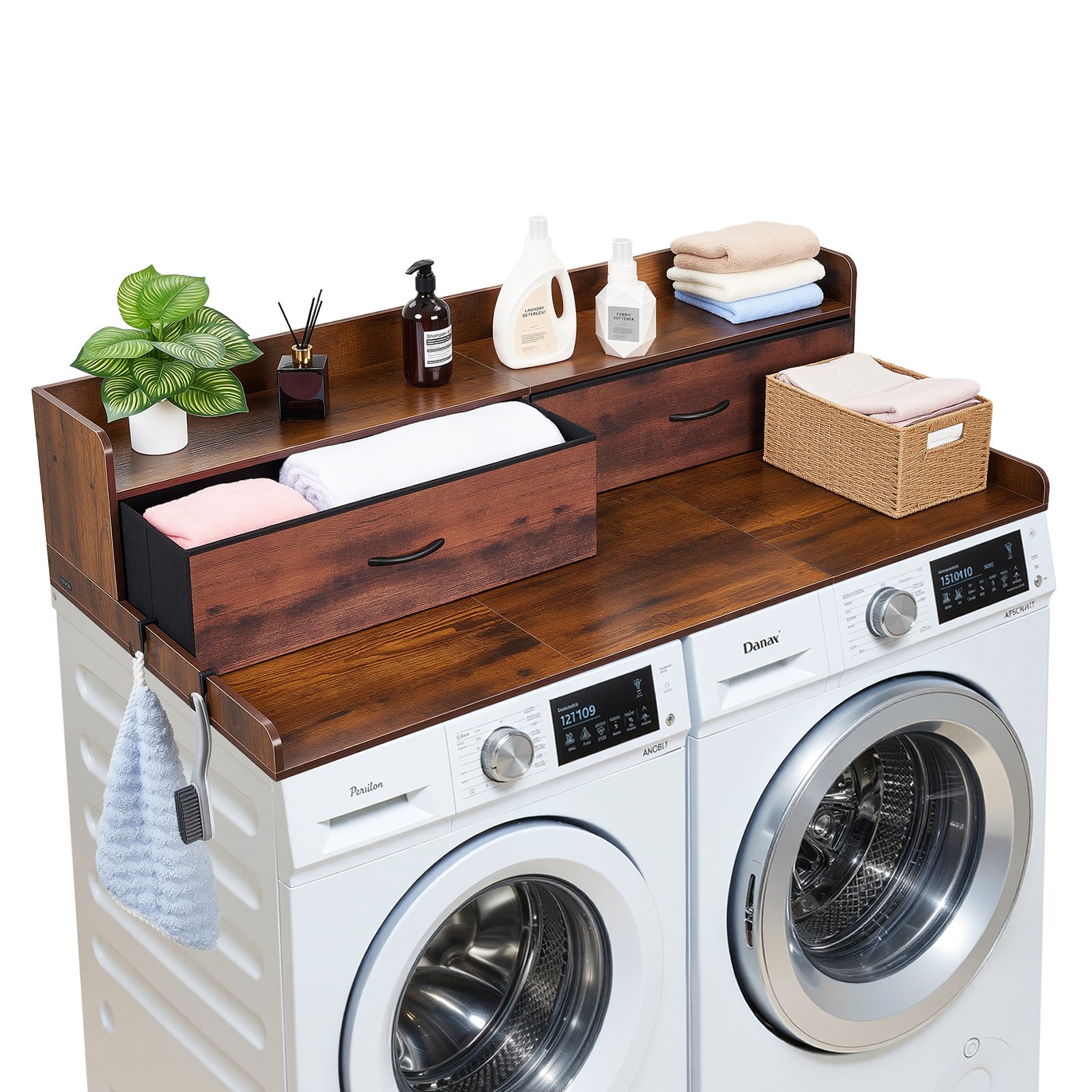 Pesukoneen työtaso North Craft DX0202-C250399S-03, 137x69.9cm, 2 laatikkoa, ruskea