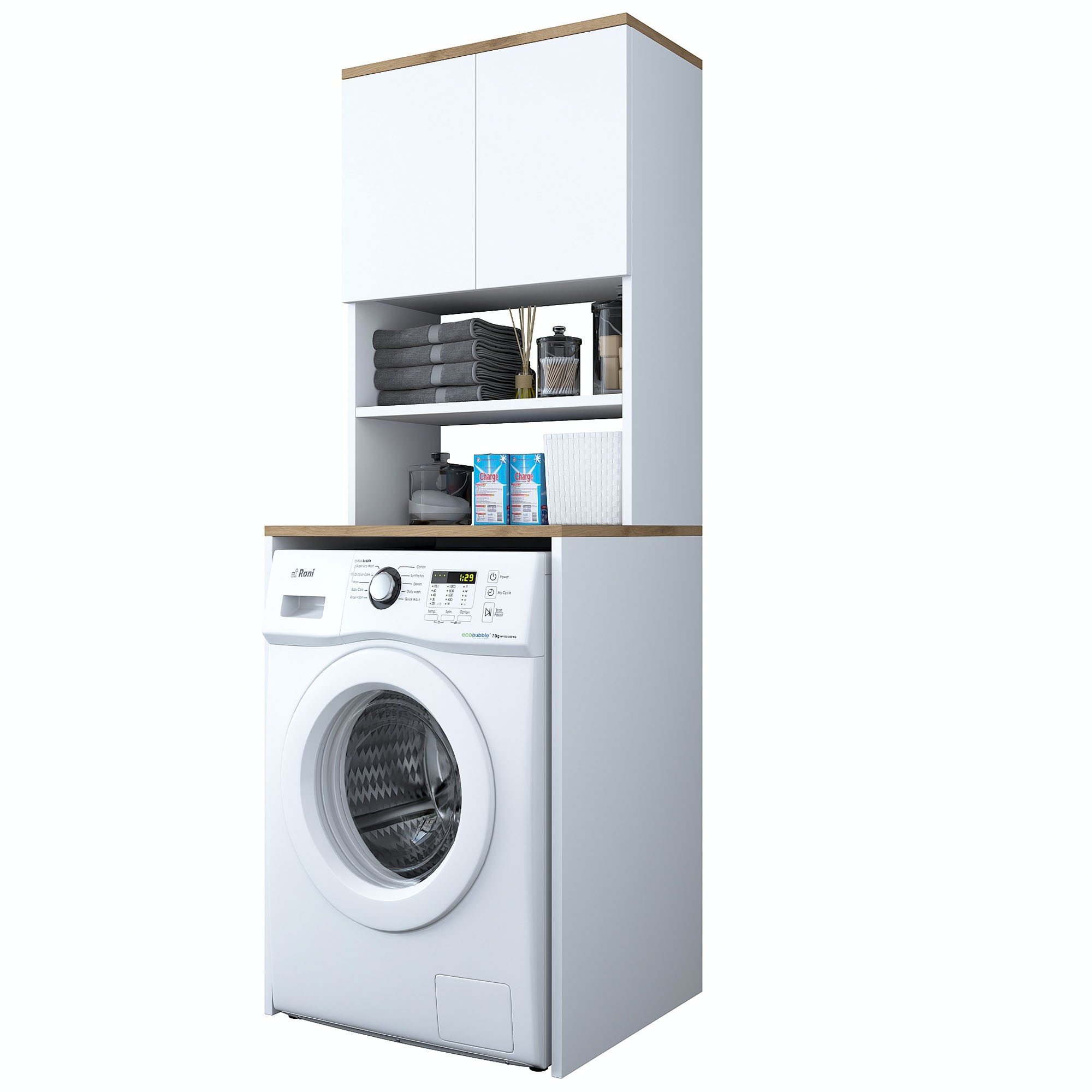 Pesukonekaappi Valento Furniture KD101, valkoinen/pähkinäpuu