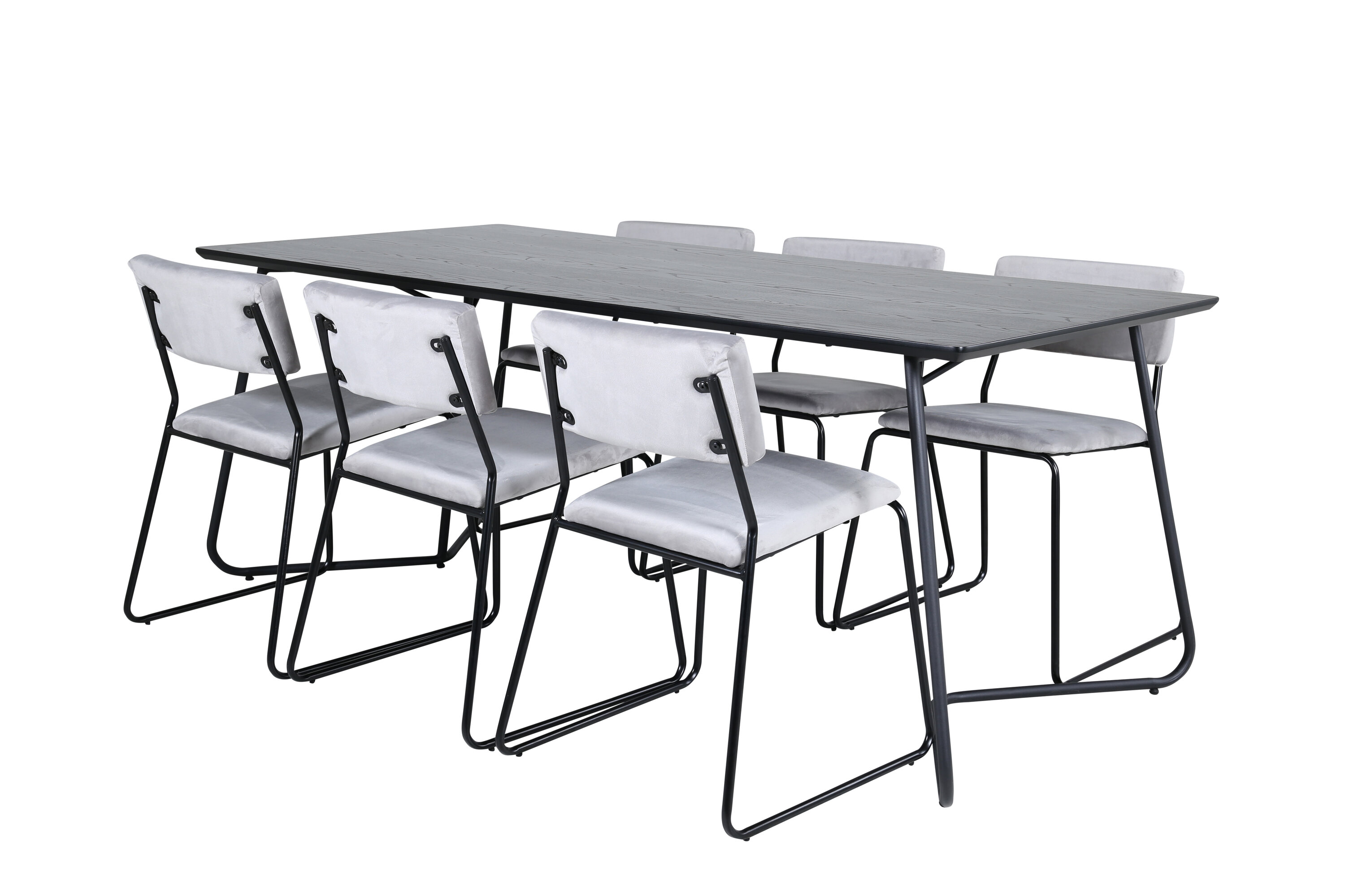 Ruokailuryhmä Venture Home Petra/Kenth, 190x90cm pöytä + 6 tuolia, musta/vaaleanharmaa