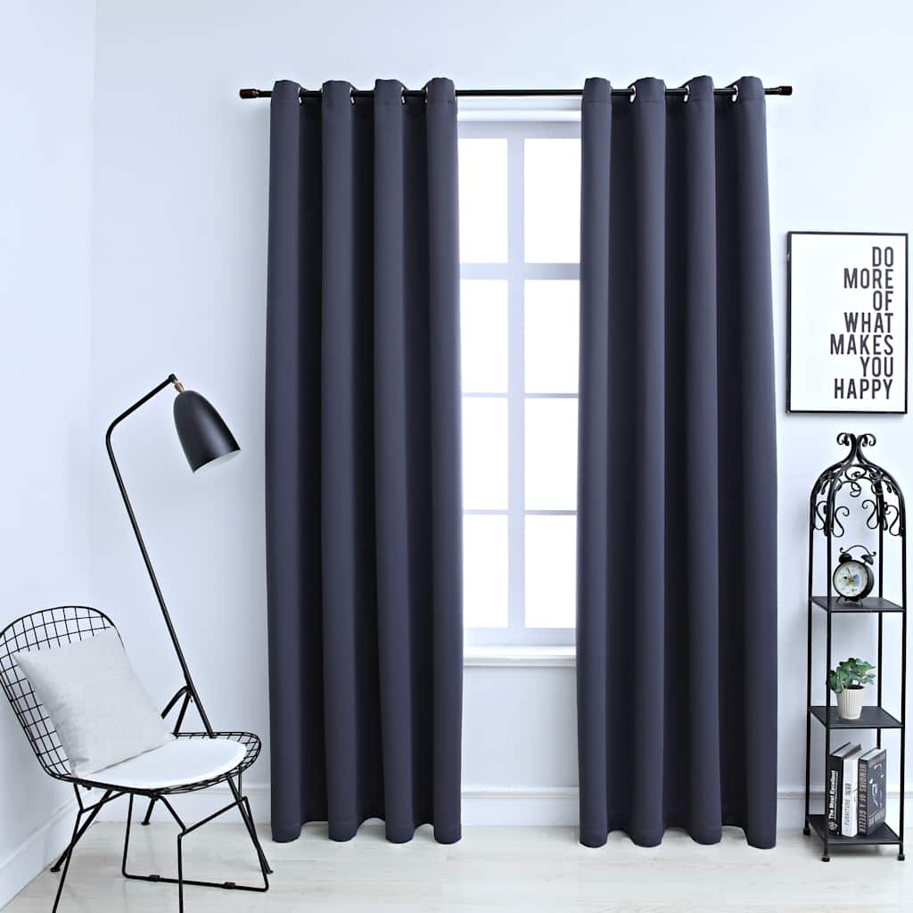 Pimennysverhot metallirenkailla 2 kpl antrasiitti 140x175cm