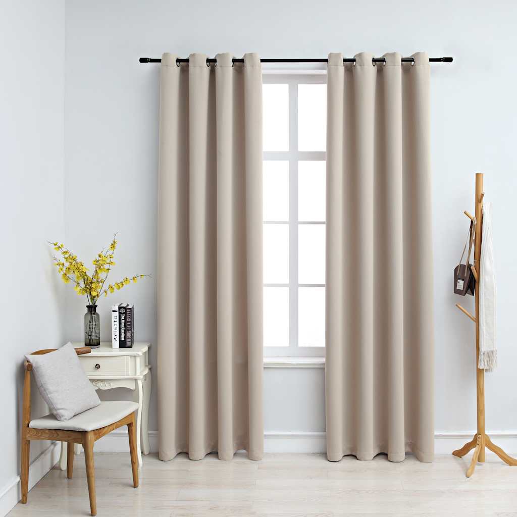 Pimennysverhot metallirenkailla 2 kpl beige 140x245 cm