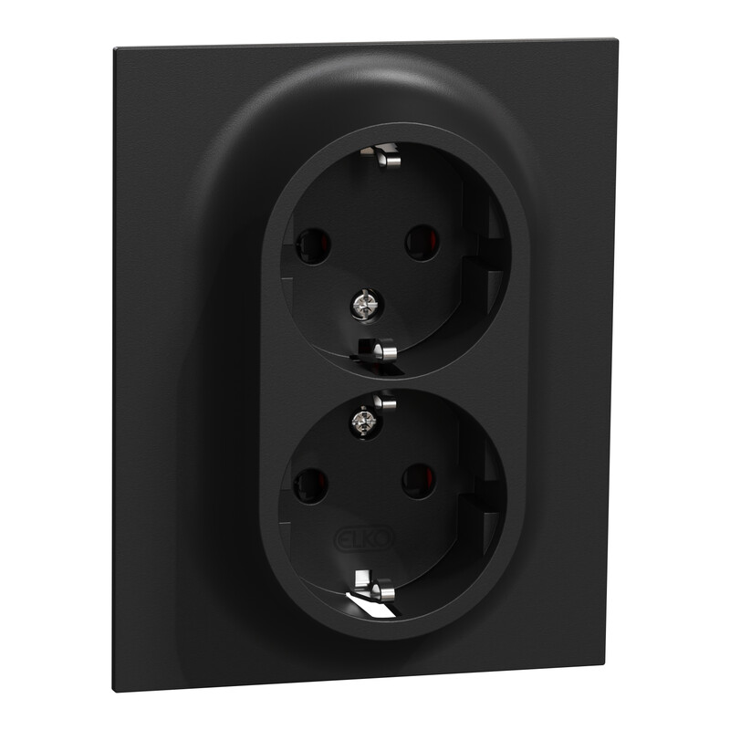 Pistorasia Schneider Electric ELKO One, 2-osainen, 16A, IP21, UPJ, uppoasennus, peitelevyllä, jousiliitos, musta
