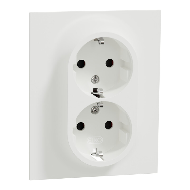 Pistorasia Schneider Electric ELKO One, 2-osainen, 16A, IP21, UPJ, uppoasennus, peitelevyllä, jousiliitos, valkoinen