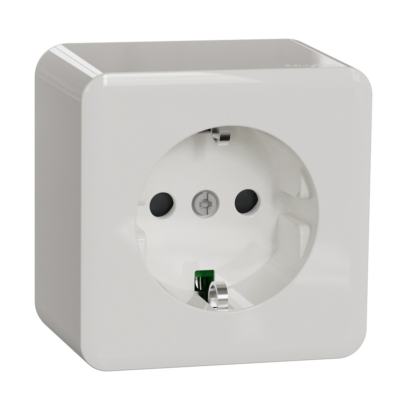 Pistorasia Schneider Electric Exxact, 1-osainen, pinta-asennus, IP21, ruuviliitos, valkoinen