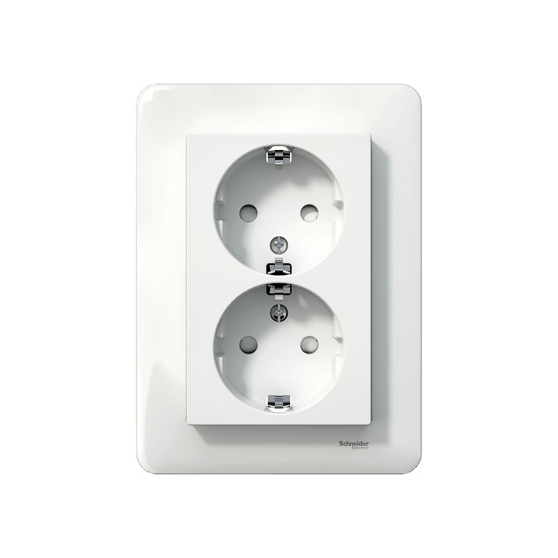 Pistorasia Schneider Electric Exxact, 2-osainen, keskiölevyllä, ruuviliitos, valkoinen