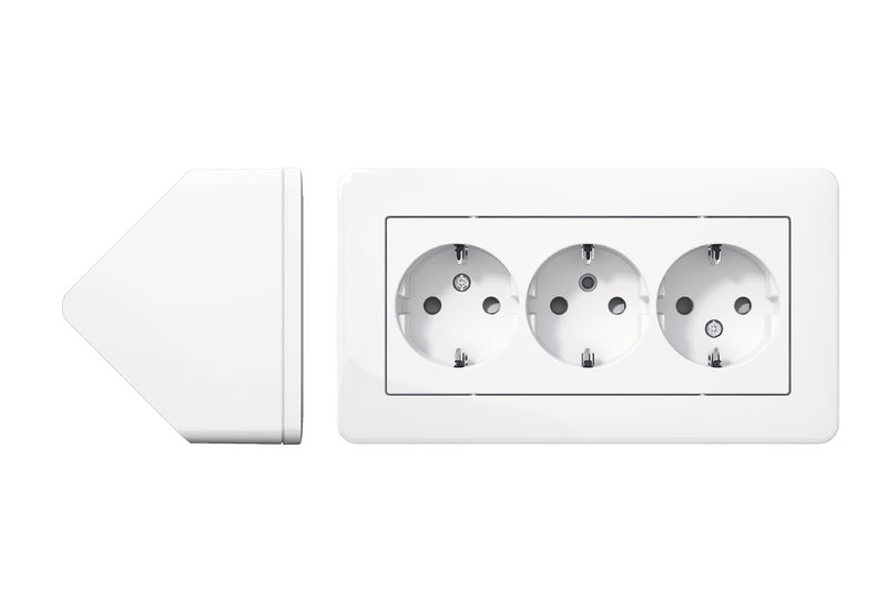 Pistorasia Schneider Electric Exxact, 3-osainen, pinta-asennus kulmaan, valkoinen