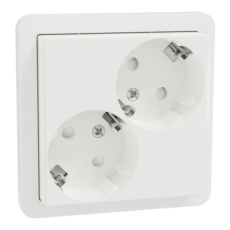 Pistorasia Schneider Electric Exxact DIY, 2-osainen, 16A, IP21, vino, ruuviliitos, valkoinen