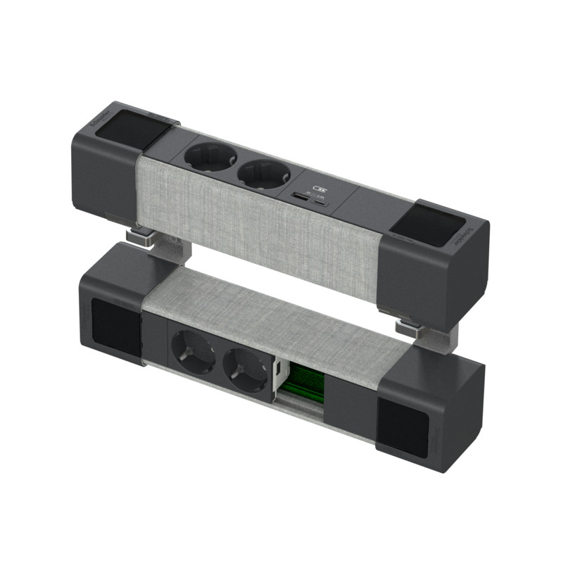 Pistorasiayksikkö Schneider Electric Unica System+ pöytäyksikkö, 2 x Schuko + USB A ja C + RJ, harmaa