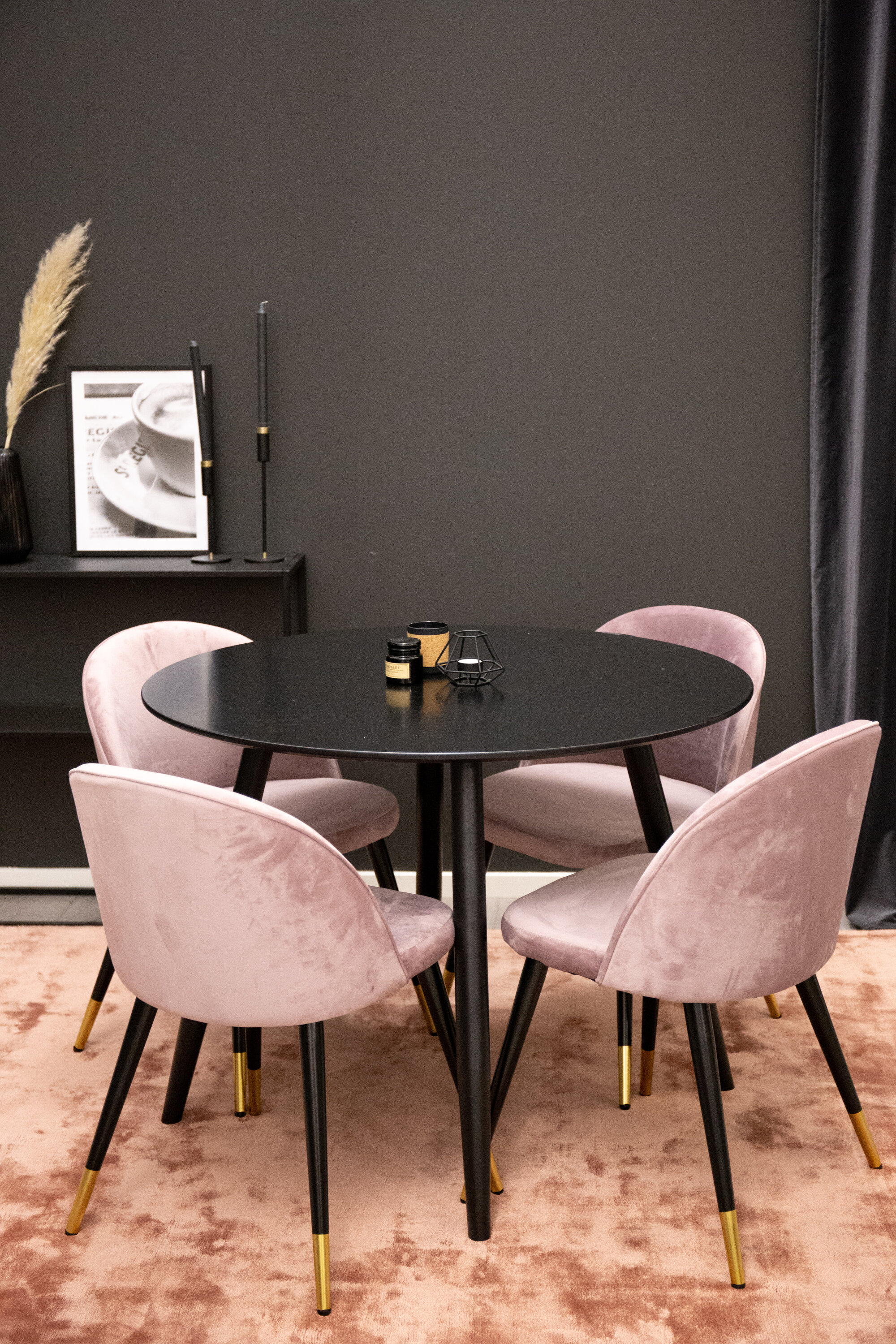 Ruokailuryhmä Venture Home Plaza/Velvet, Ø100cm pöytä + 4 tuolia