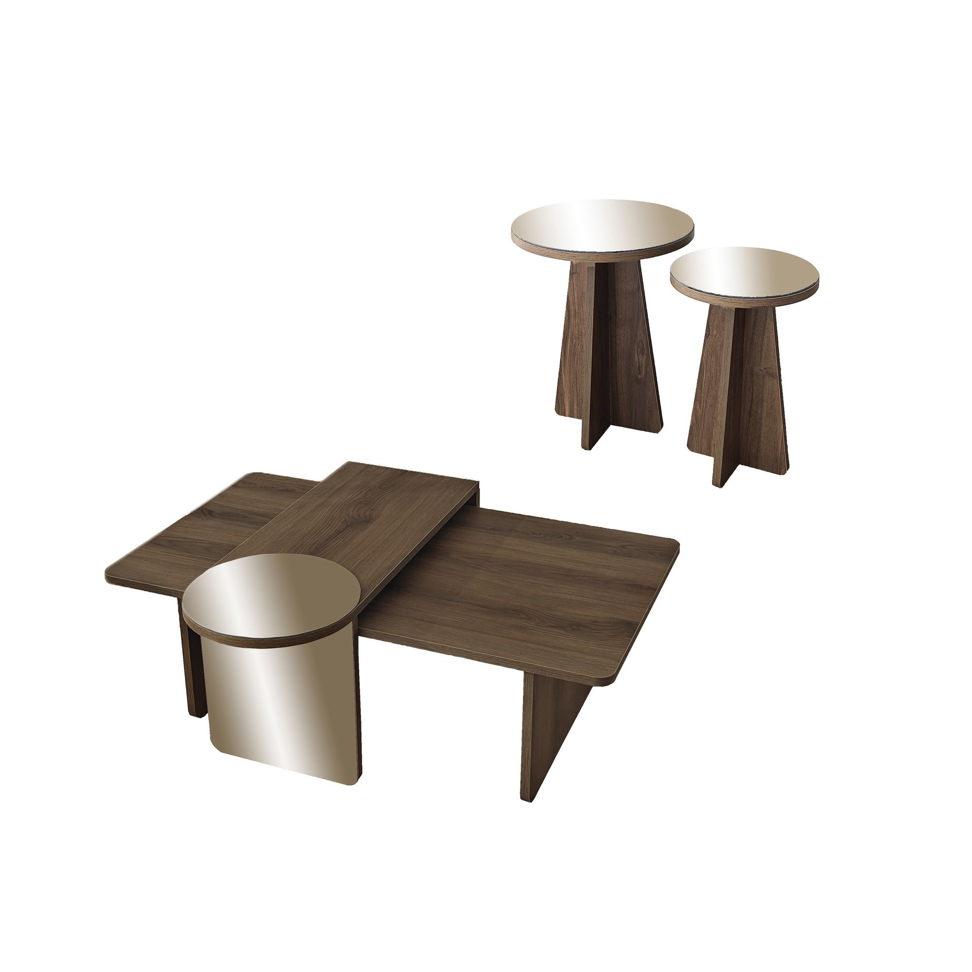 Sohvapöytäsetti Valento Furniture Luna 4, 105x60cm, Bronze, Walnut