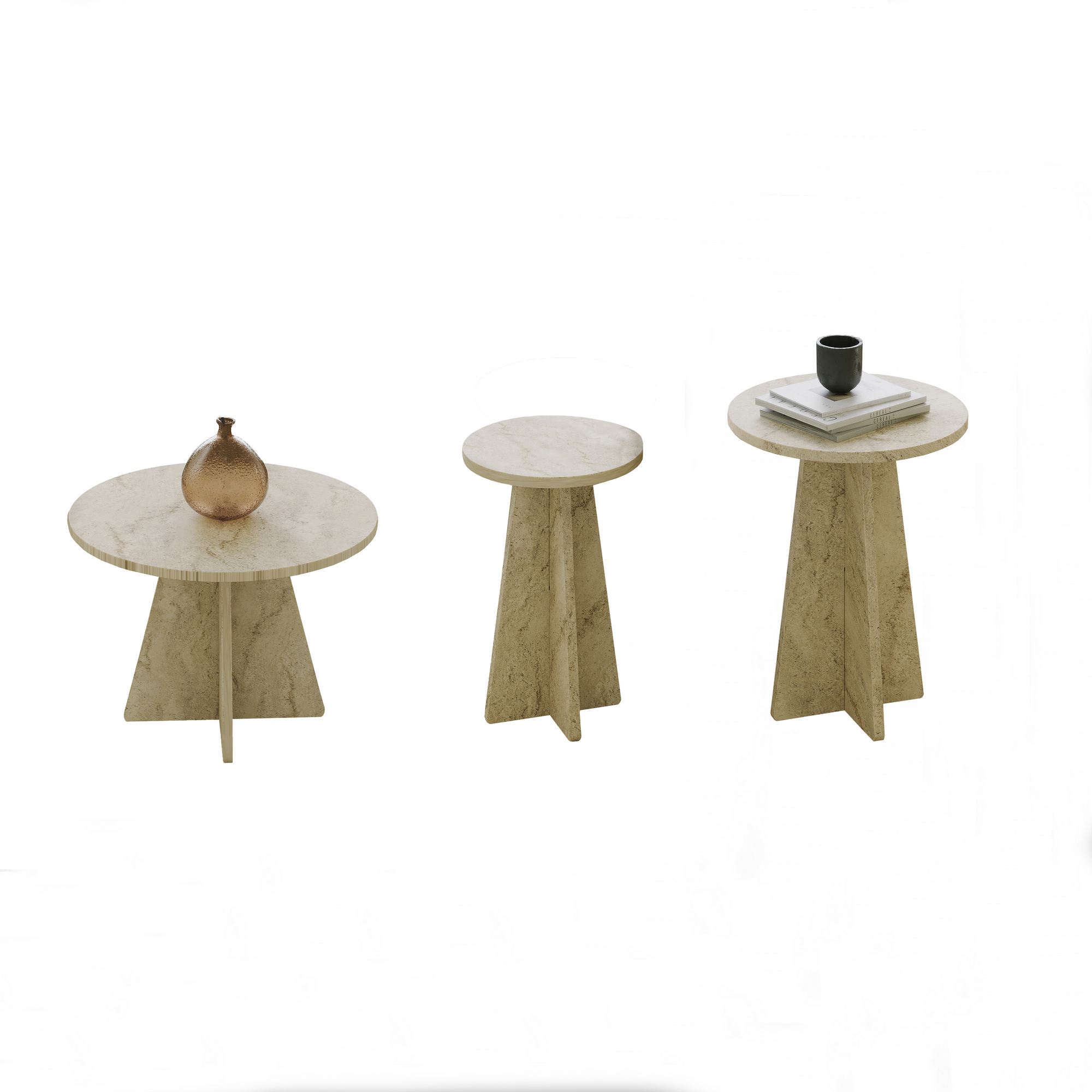 Sohvapöytä Valento Furniture Mushroom 3, 60x60x40cm, Travertiini