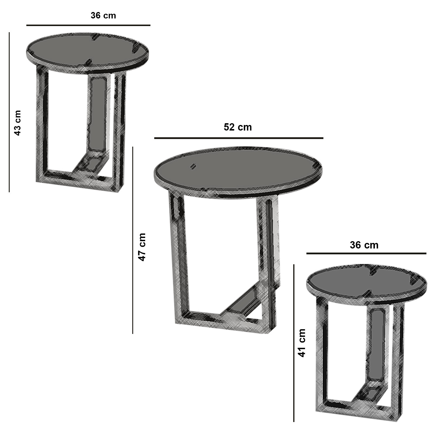 Pöytäsetti Valento Furniture Mira, 3-osainen, 52x47x52cm