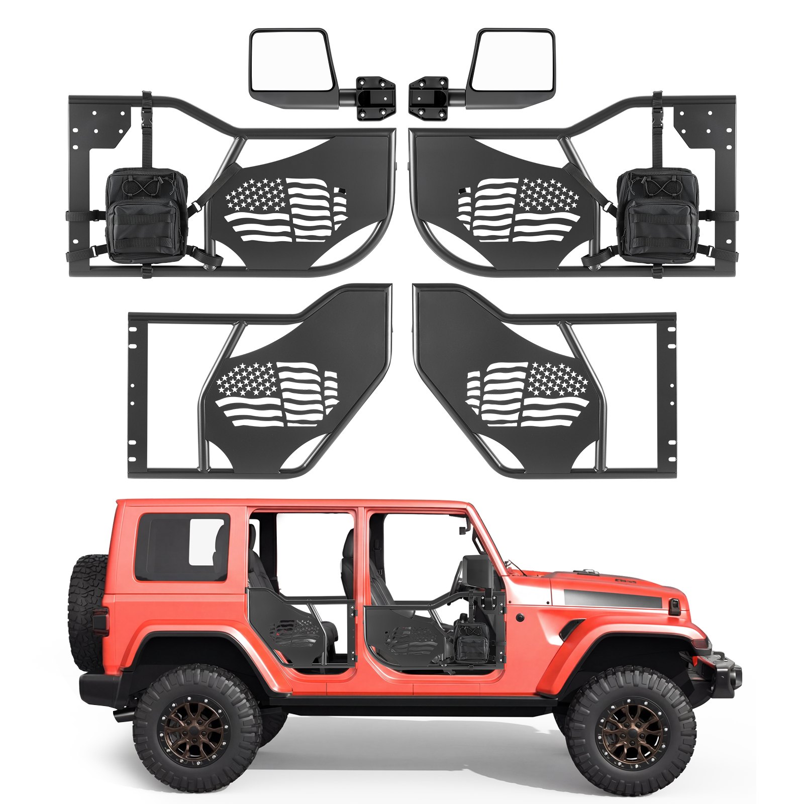 Putkiovisarja Jeep North Craft, 2018-2026 Jeep Wrangler JL &amp; 2020-2026 Gladiator JT, Puolikkaat Putkiset Ovet, Musta