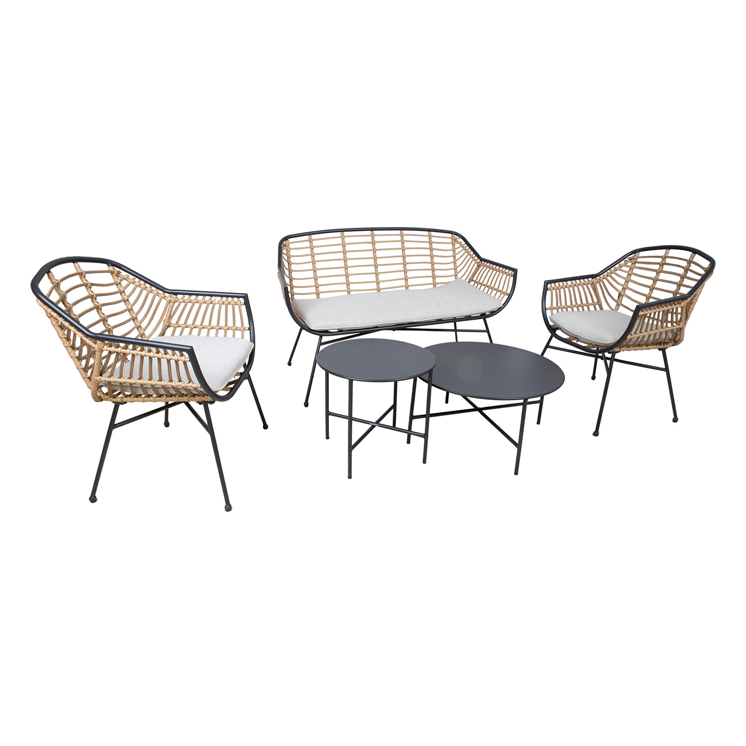 Puutarhakalustesarja Home4You Lunde, Sohva, 2 Tuolia Ja 2 Pöytää, Beige
