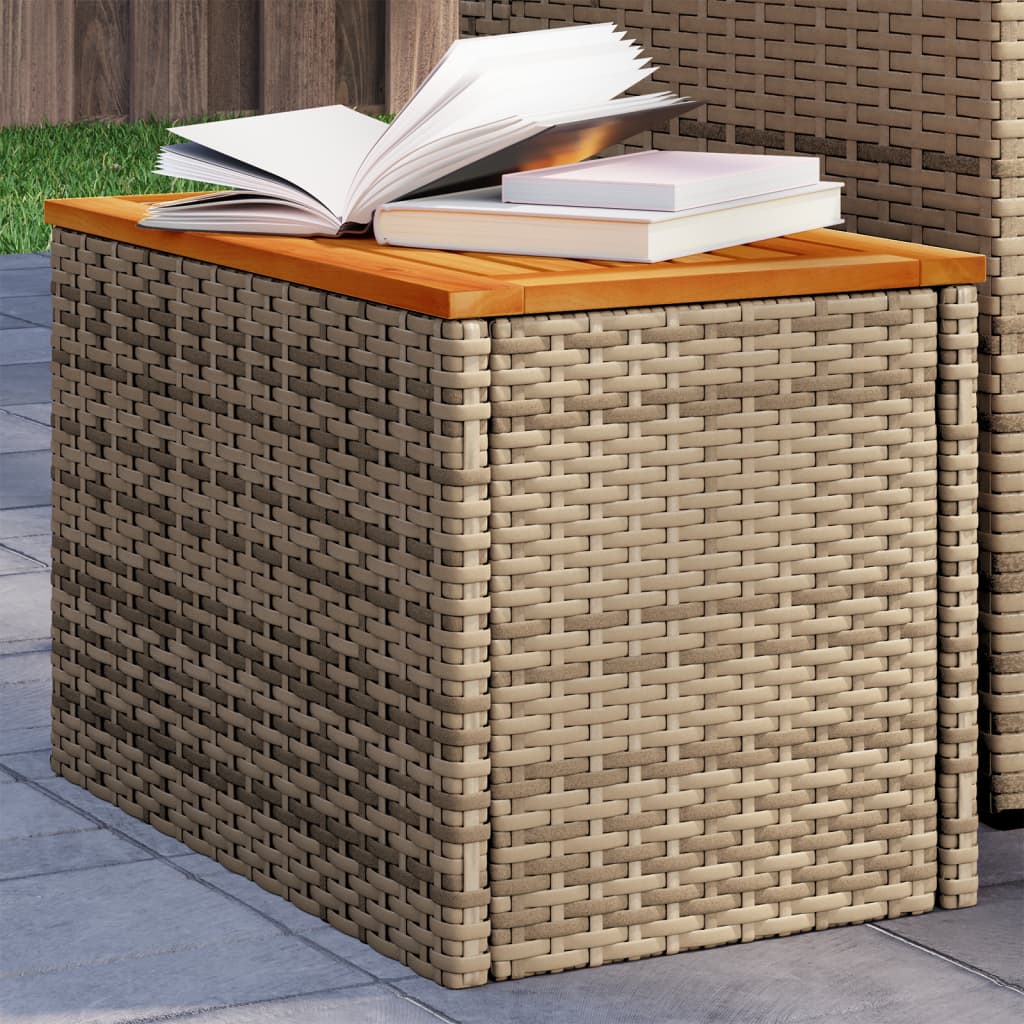 Puutarhan sivupöydät 2 kpl beige 55x34x37 cm polyrottinki puu
