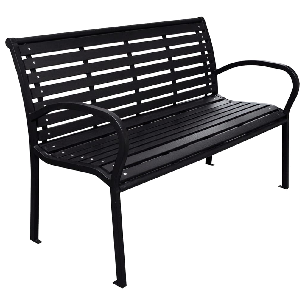 Puutarhapenkki musta 116 cm teräs ja WPC