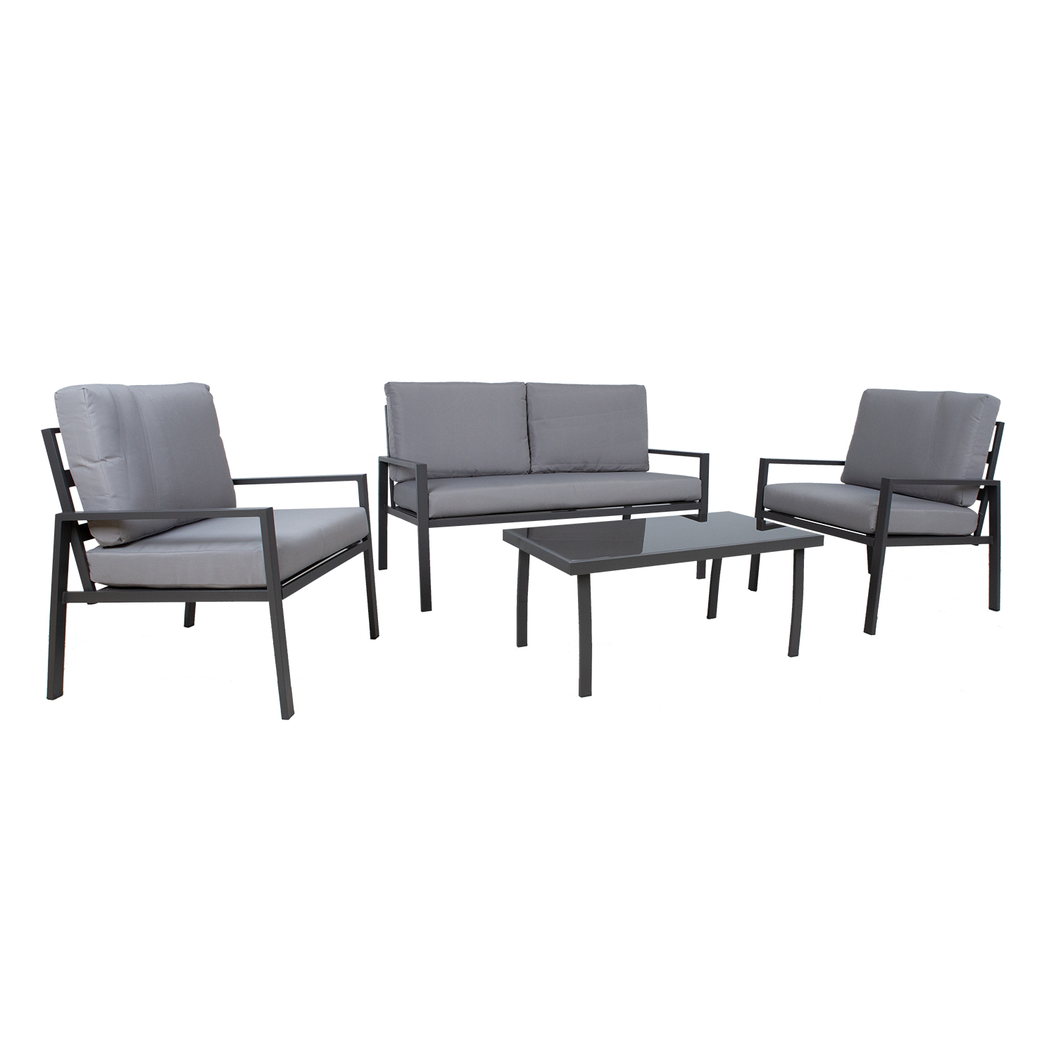 Puutarharyhmä Home4You Tifton, 130x74x75cm (Sohva), 70x74x75cm (Tuoli), 90x50x40cm (Pöytä), Harmaa