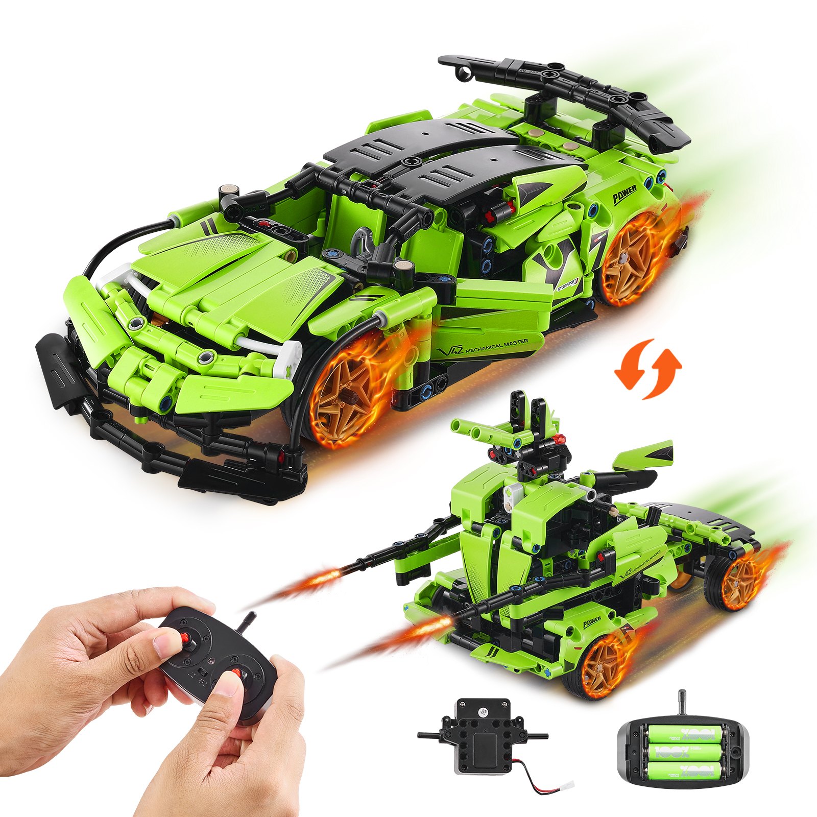 Rakennussarja North Craft Kids 2-in-1, 461 osaa, kauko-ohjattava auto/robotti, monivärinen