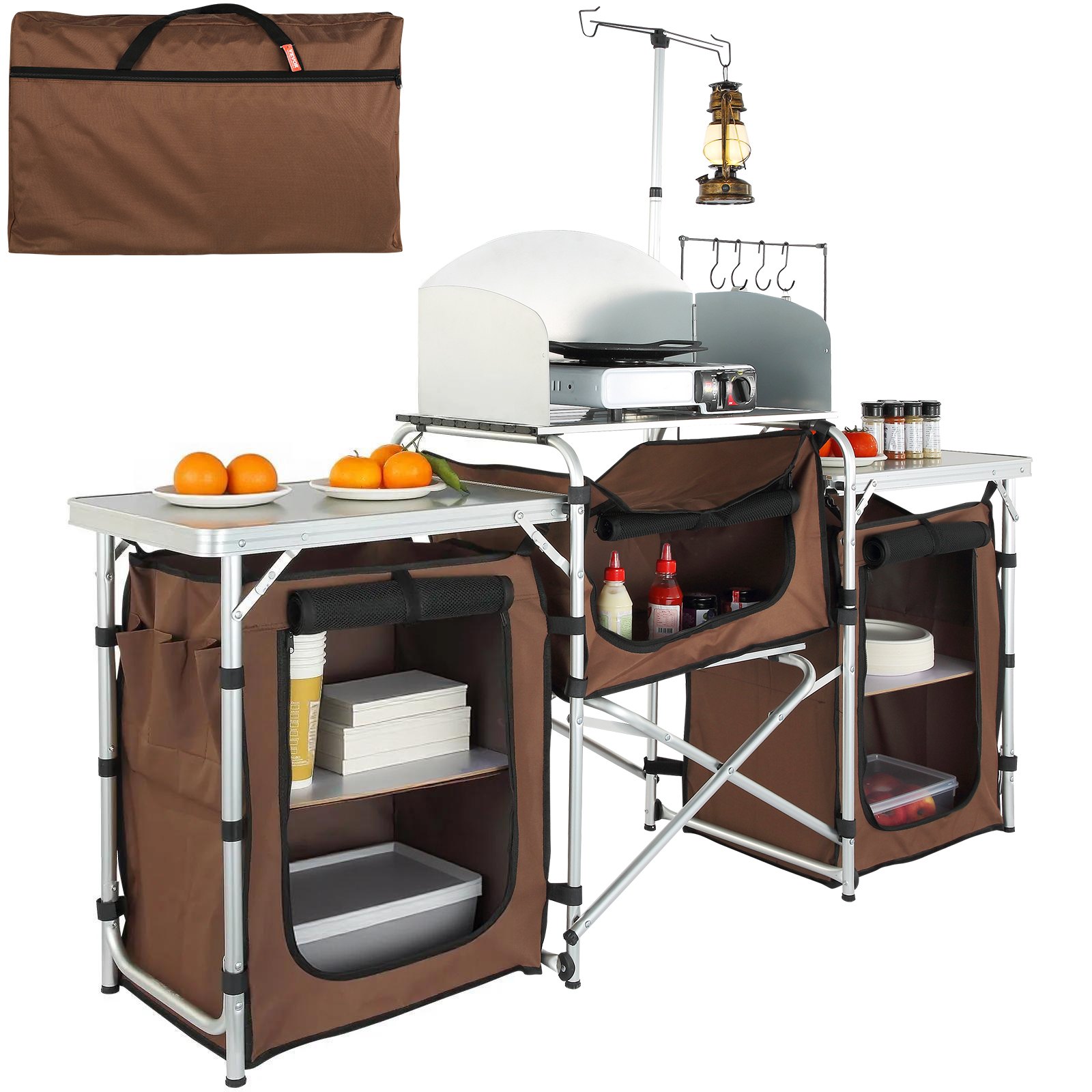 Retkikeittiöpöytä North Craft Camping, 174x176x46cm, ruskea
