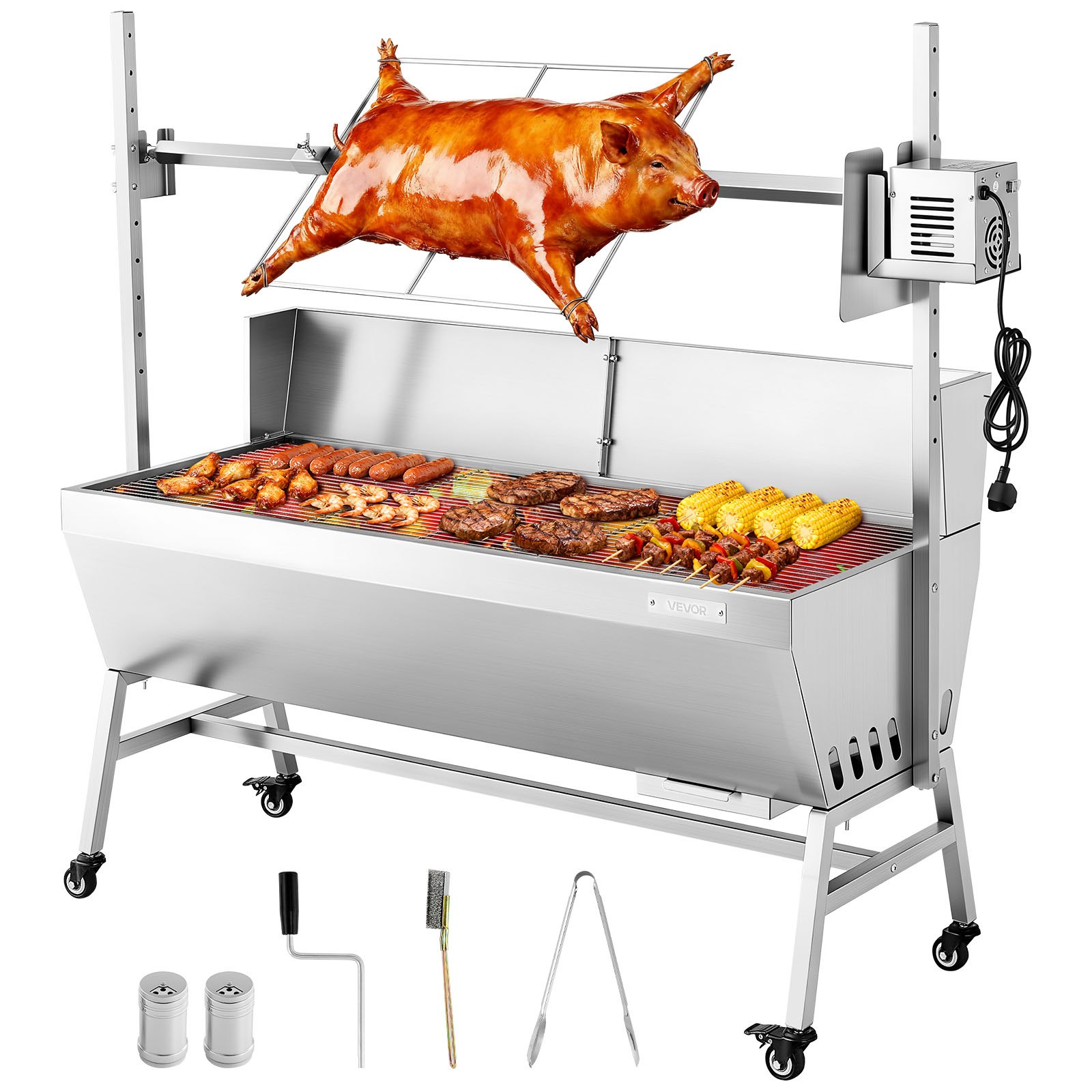 Rotisserie-grilli North Craft, 38W, 60 kg kapasiteetti, pyörillä, ruostumaton teräs 