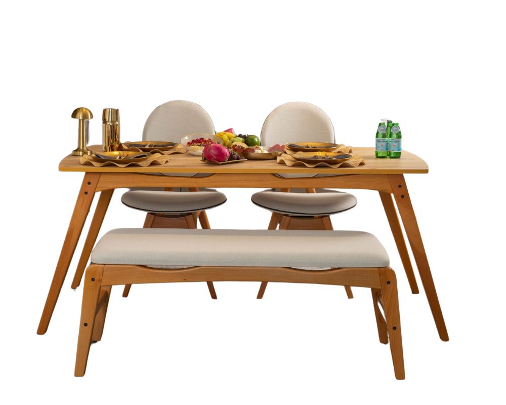 Ruokailuryhmä Valento Furniture Touch (2S-1B), 4-osainen, 160x80cm, Oak/Beige