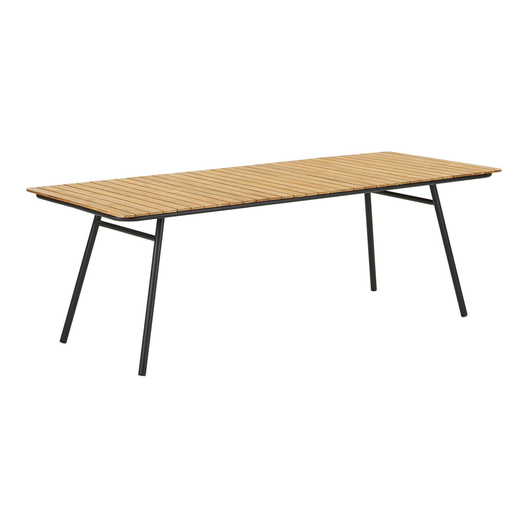 Ruokapöytä House Nordic Cleveland, tiikkipöytälevy, luonnonvärinen, mustat jalat, 90x220x74 cm