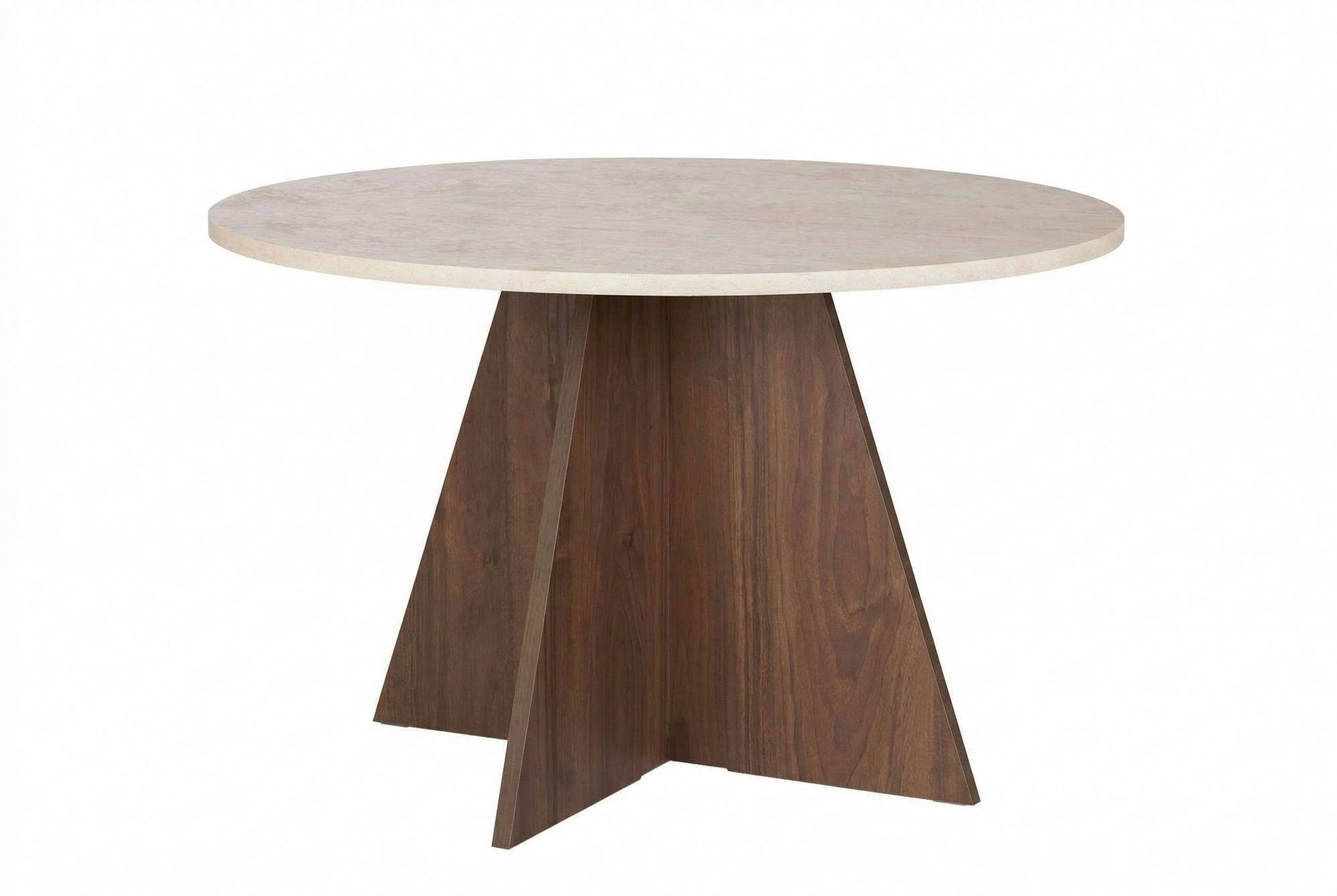 Ruokapöytä Valento Furniture Virella, 120x120cm, travertiini/pähkinä