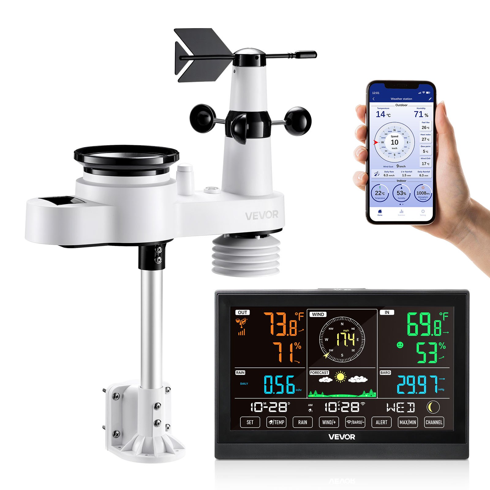 Sääasema North Craft YT60308, 7.5 tuumaa, Solar Wi-Fi, musta