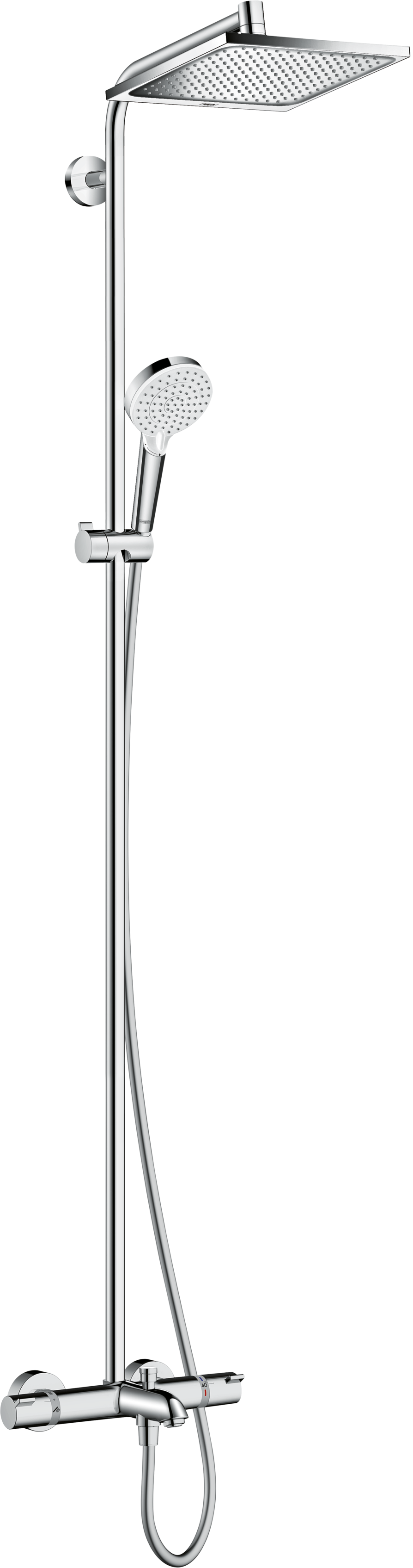 Sadesuihkusetti Hansgrohe Crometta E Showerpipe 240 1jet, termostaattihanalla, juoksuputkella, suihkupää ⌀240mm, kiiltävä kromi