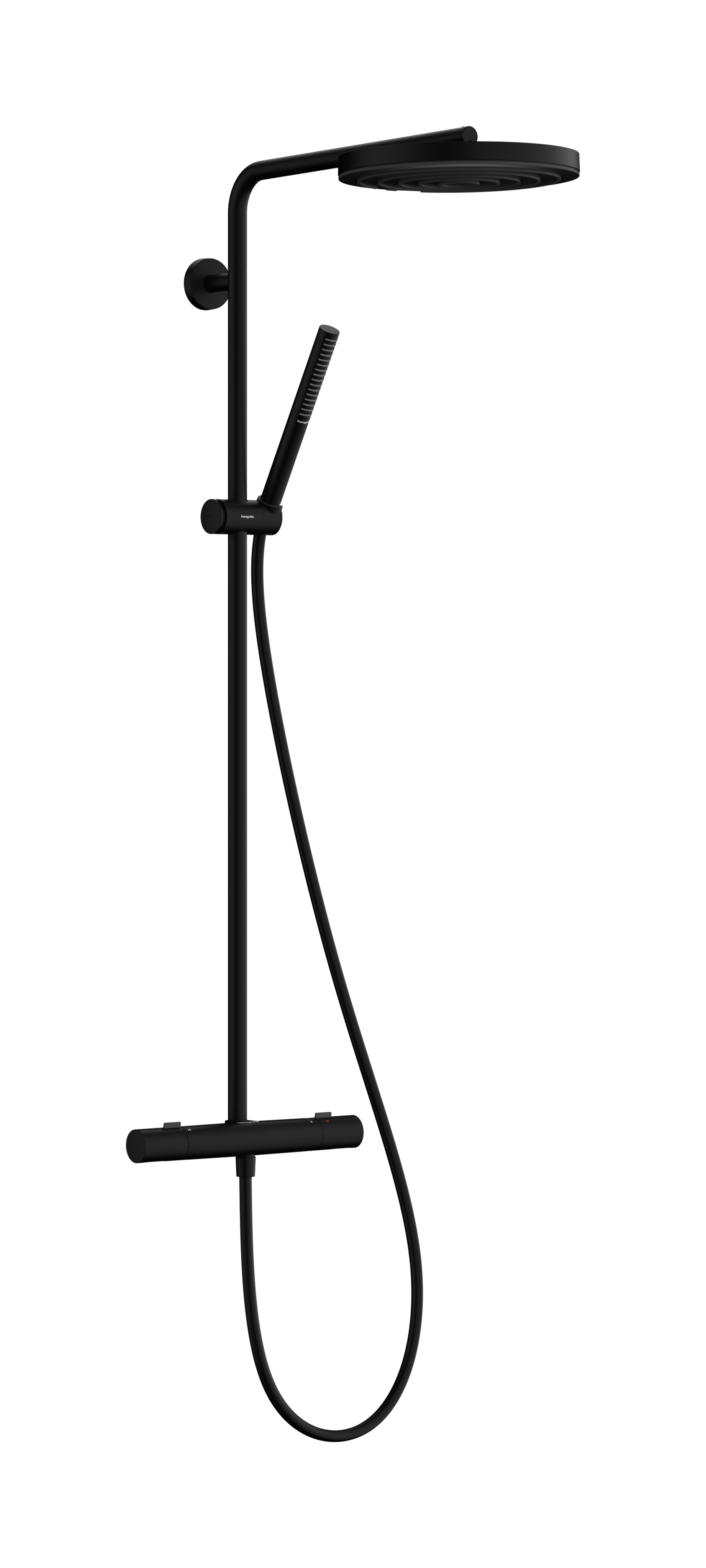 Sadesuihkusetti Hansgrohe Pulsify S Puro 260, termostaattihanalla, hierova suihku, ⌀260mm, matta musta