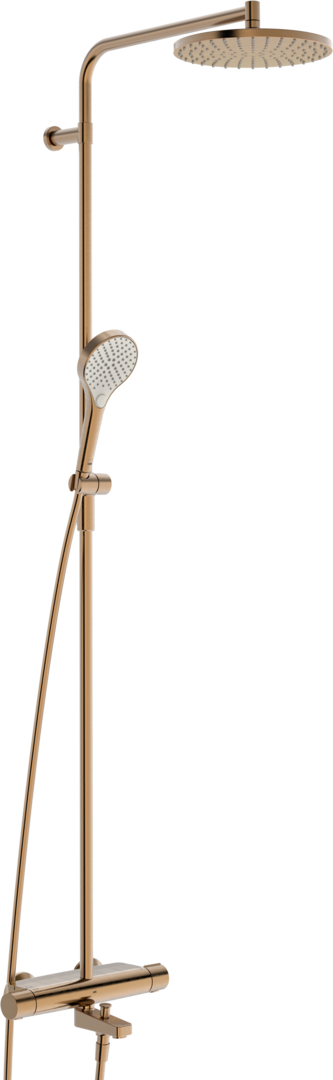 Sadesuihkusetti Oras Optima Style 7193N-81, termostaattihanalla, juoksuputkella, vettä säästävä, suihkupää ⌀250mm, harjattu pronssi