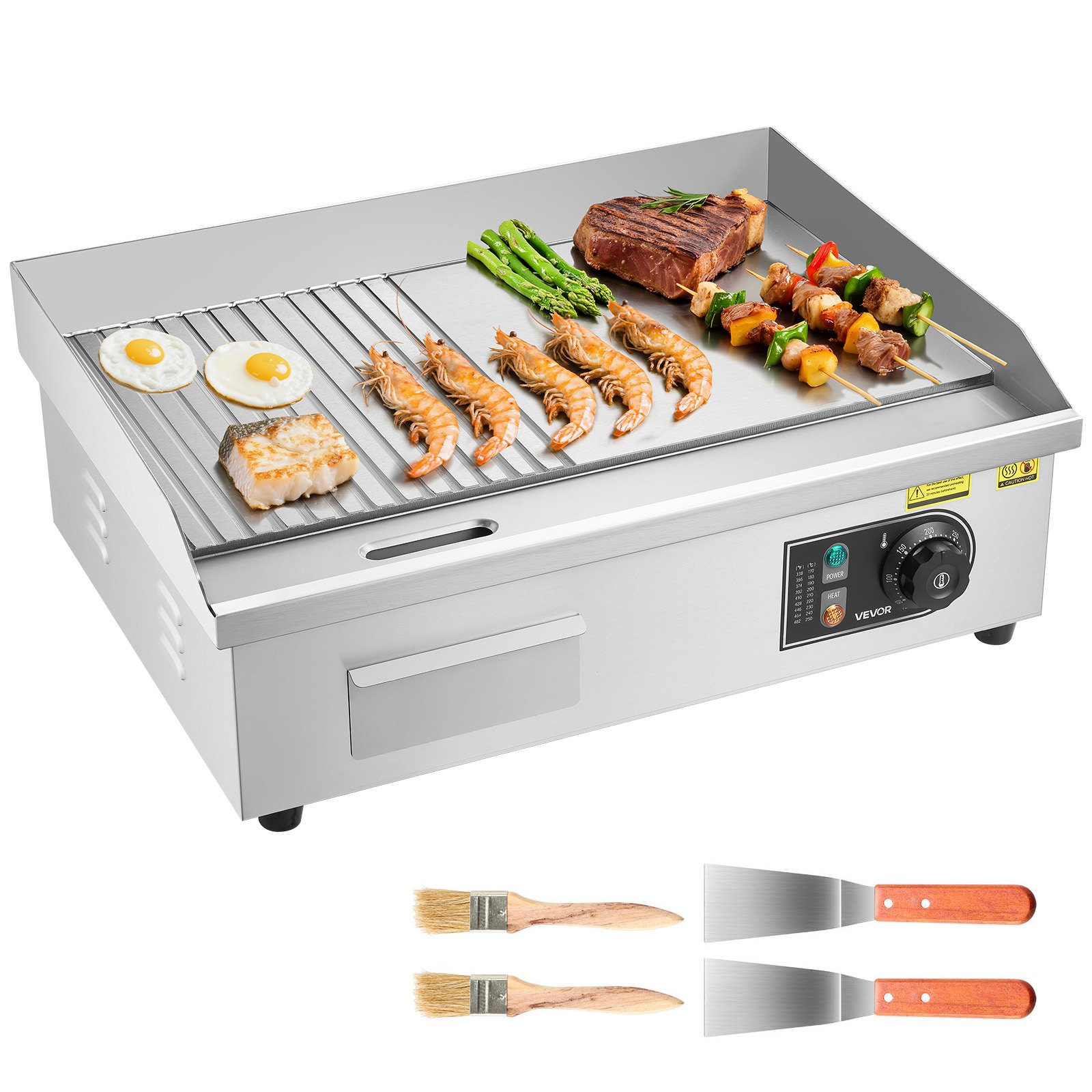 Sähköparila North Craft YS-540B-EU, 535x300mm, 3200W, sileä/uritettu paistopinta, ruostumaton teräs