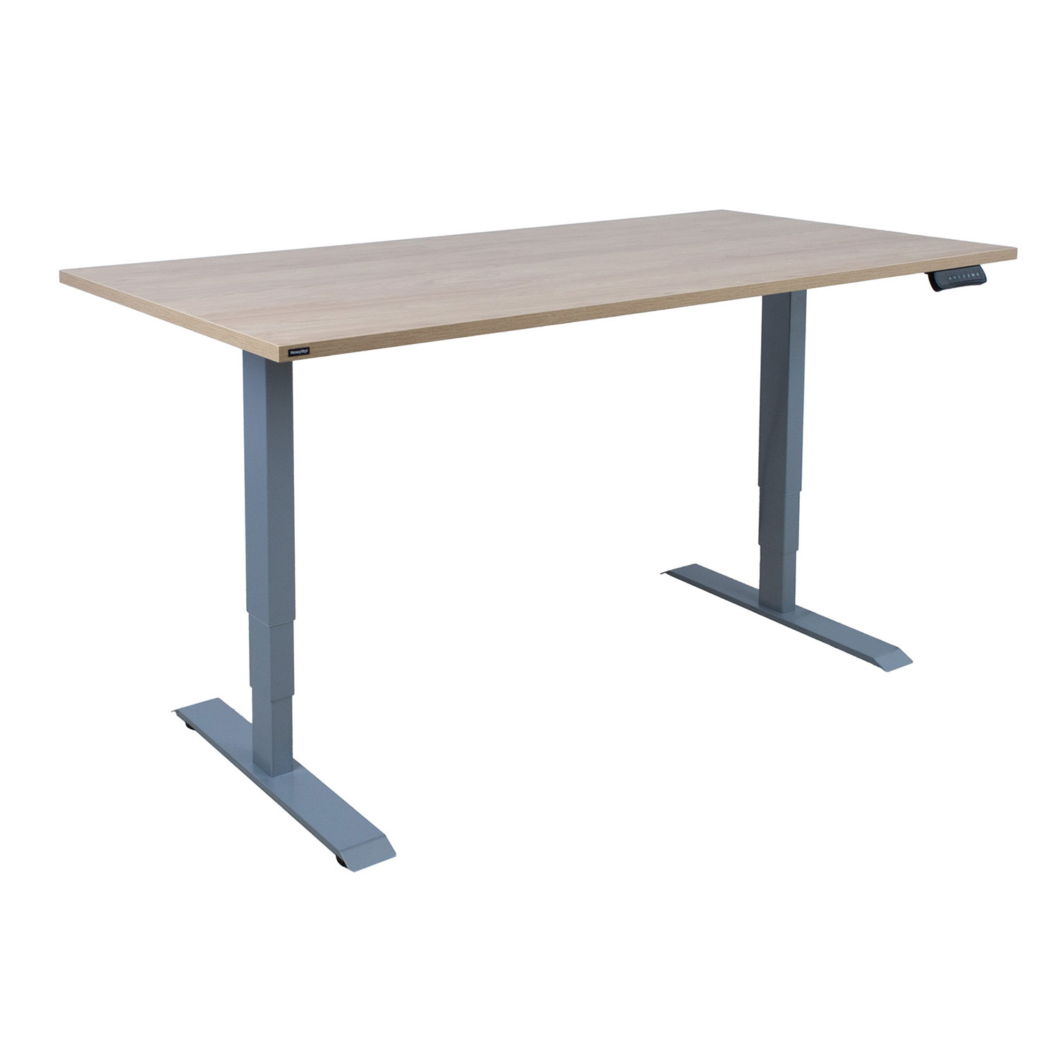 Sähkösäädettävä työpöytä Home4You Ergo, 160x80x60-125cm, hikkori/hopean harmaa