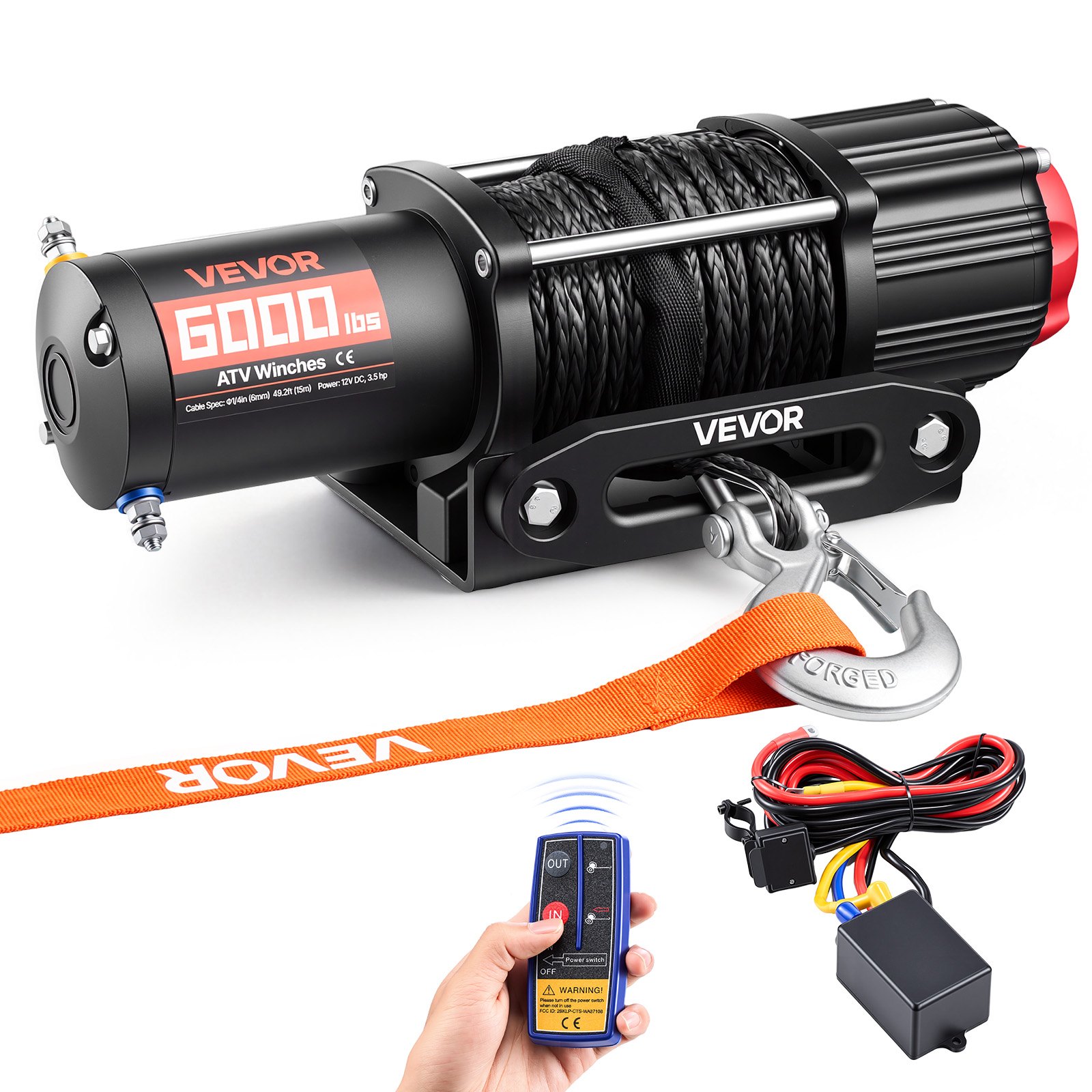 Sähkövinssi North Craft 2721 kg, 12V DC, 6mm x 15m, IP55, Musta